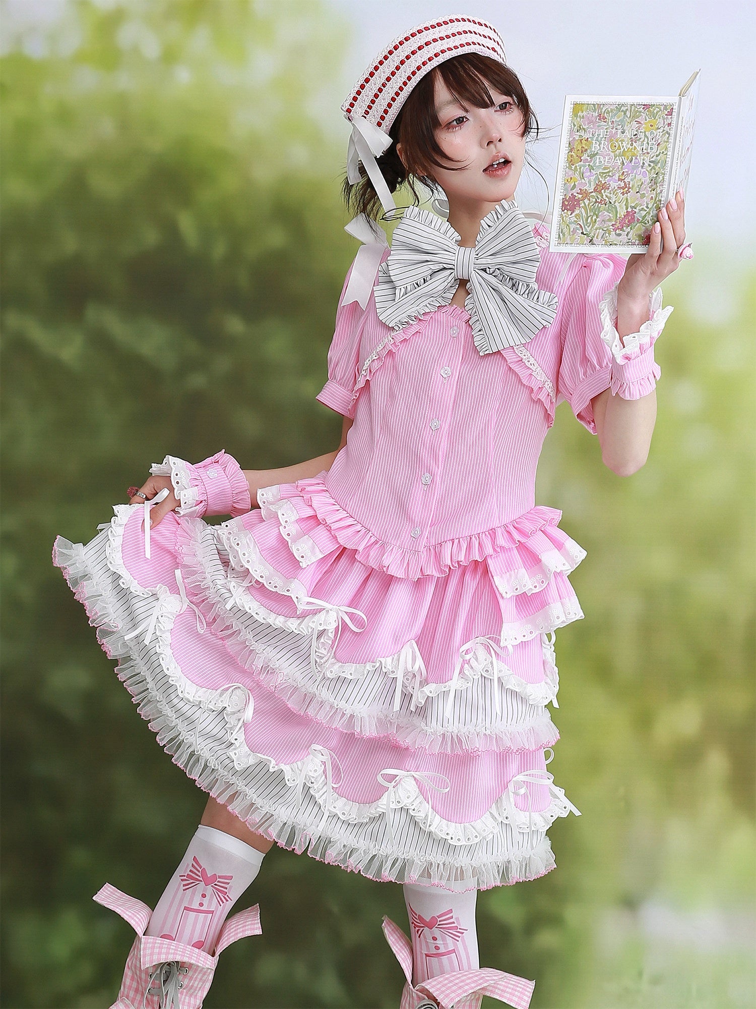Candy Cottage Showa Retro Pink Striped Set