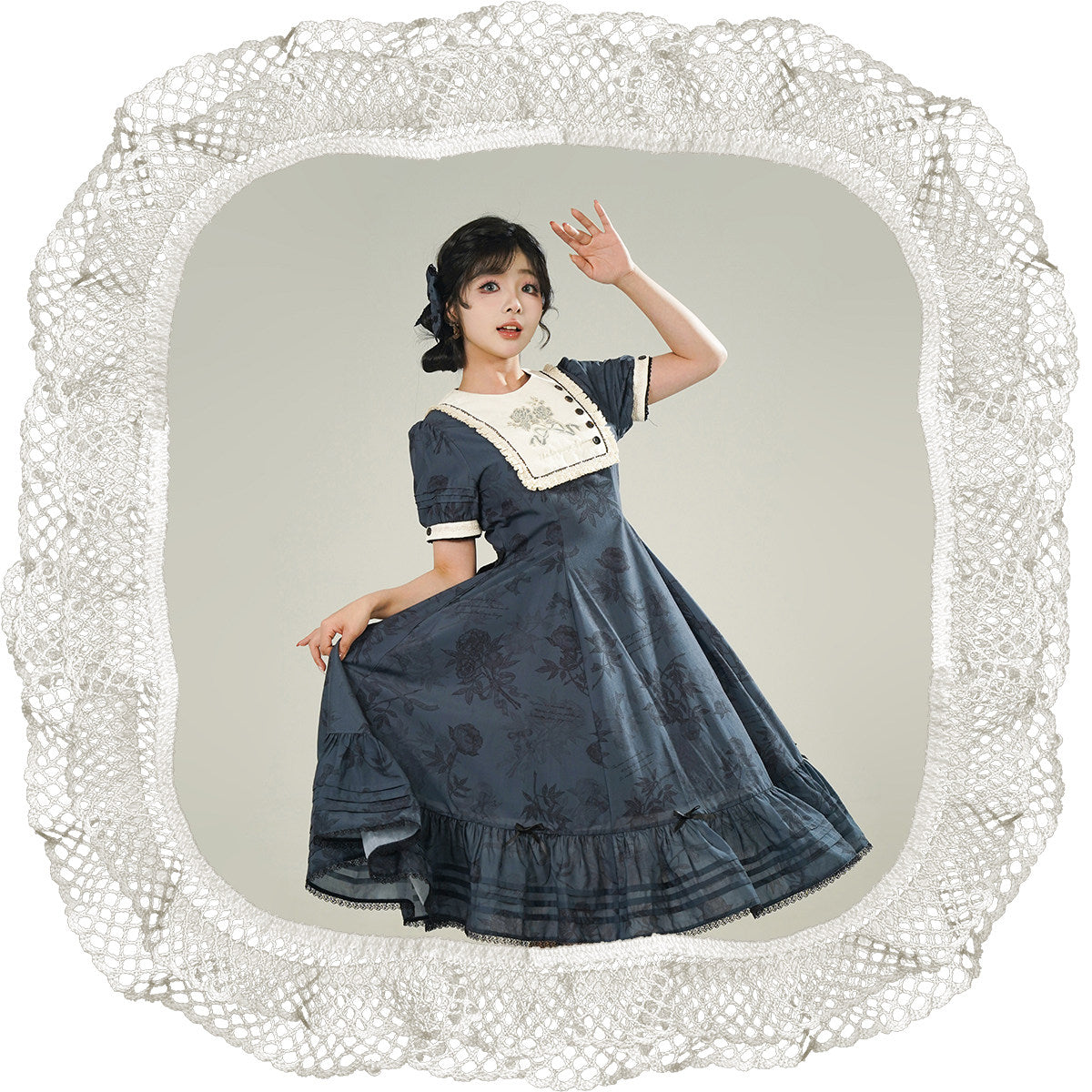 Peony Whisper Lolita Cla Printed Six‑Gore Cut Long OP Dress