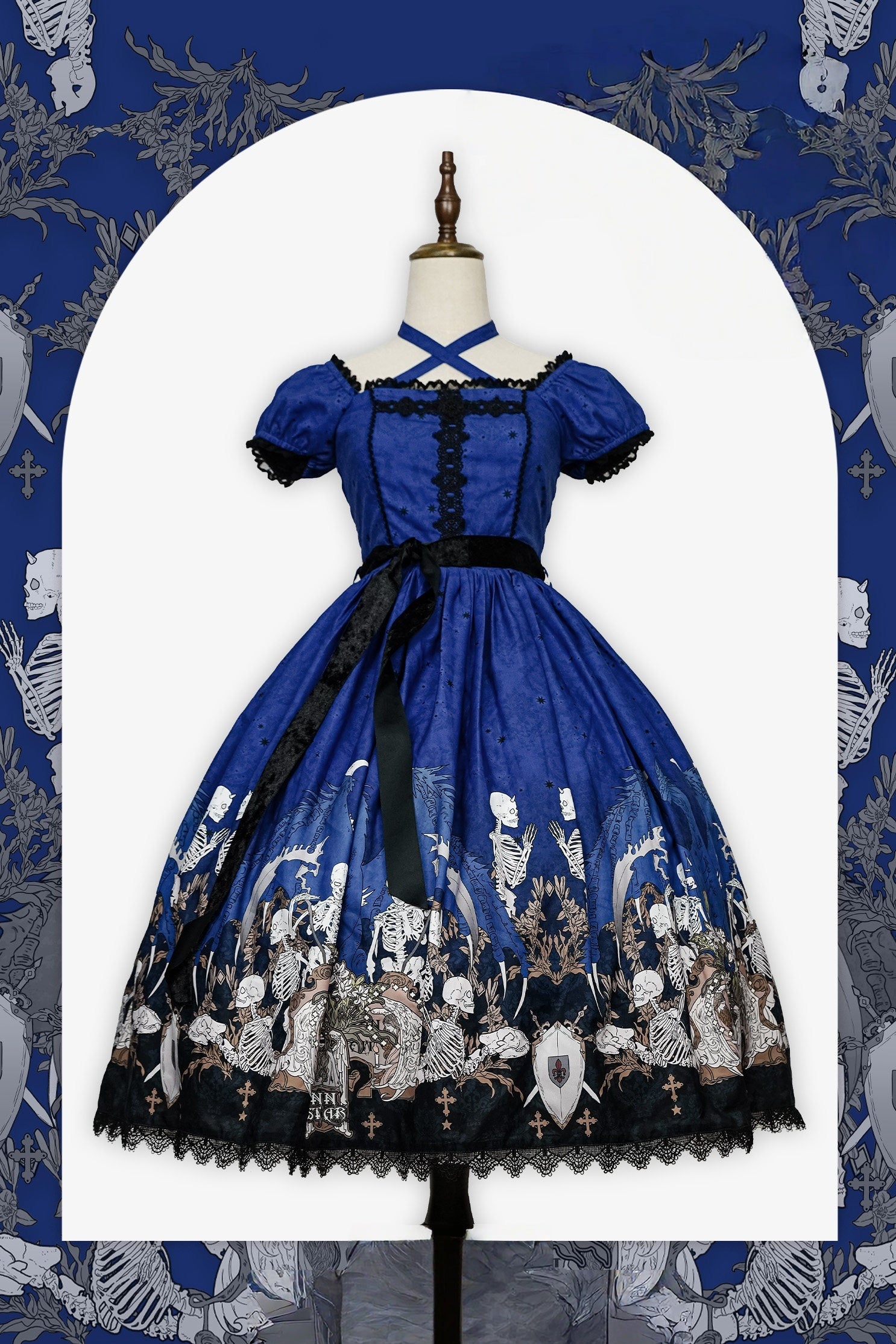 Dragon Bone Lily Lolita Gothic Blue OP Dress