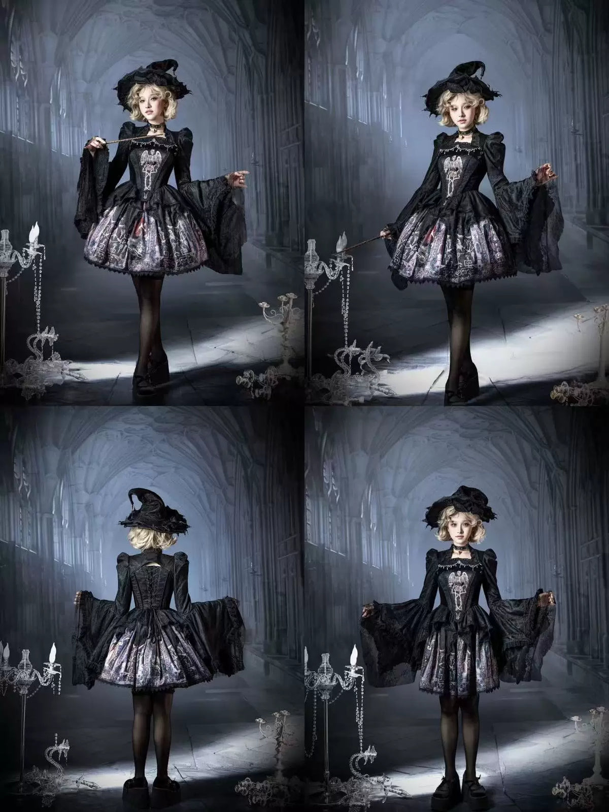 Rose Church Lolita Gothic Irregular Top & SK with Witch Hat Set