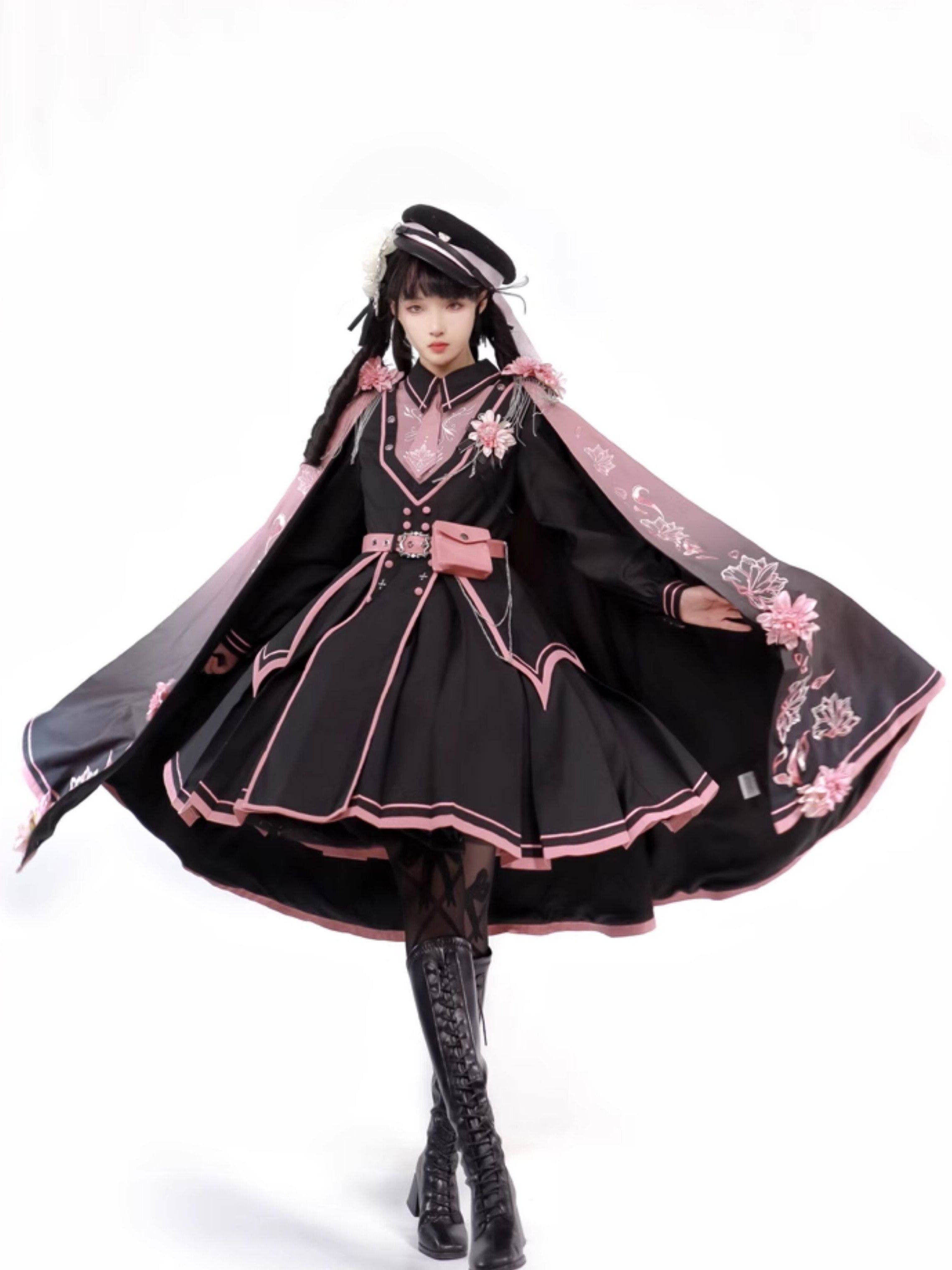 Manteau-cape Lolita militaire rose foncé Sakura Elegance