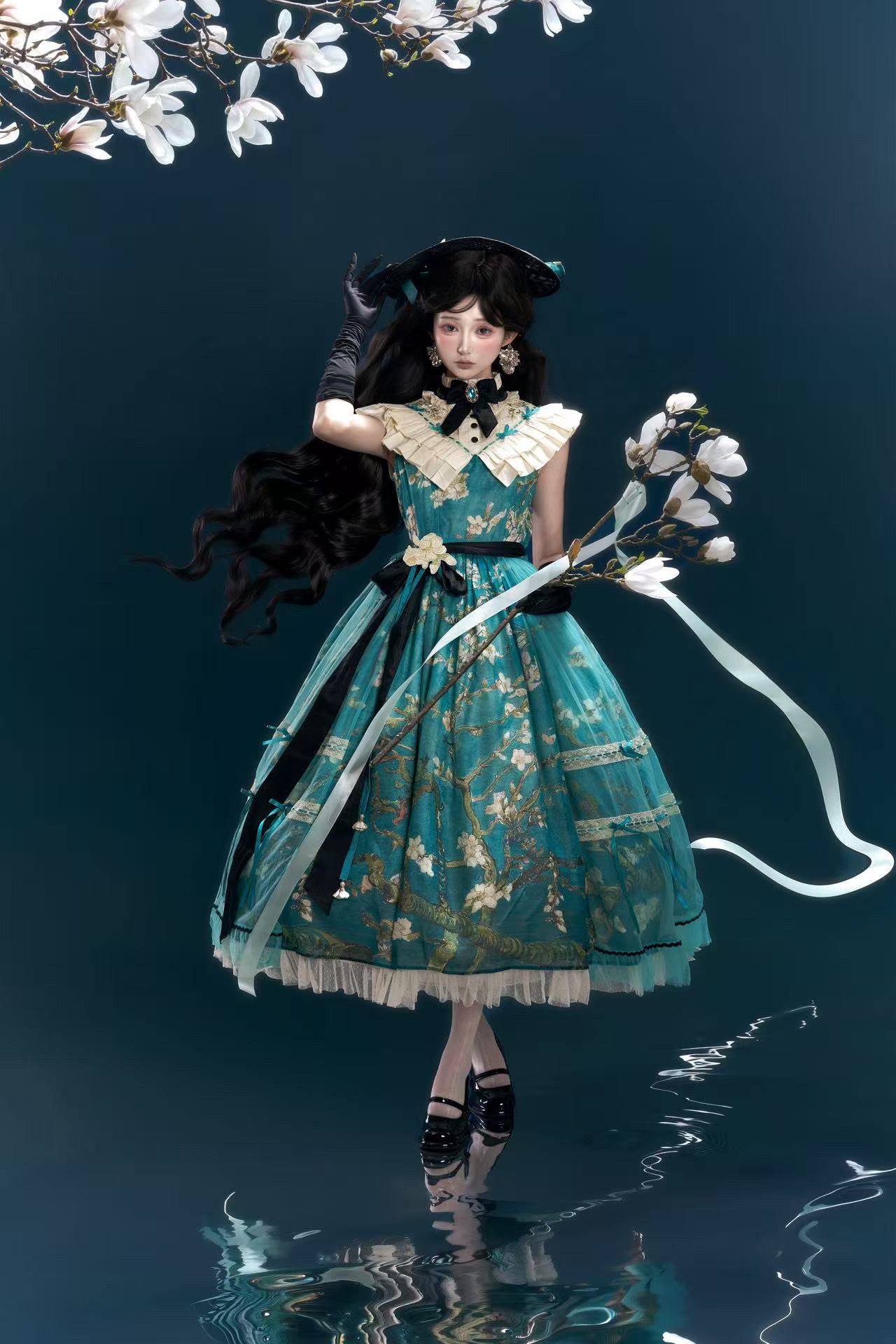 Everblooming Apricot Blossoms Classic Lolita High-Collar JSK
