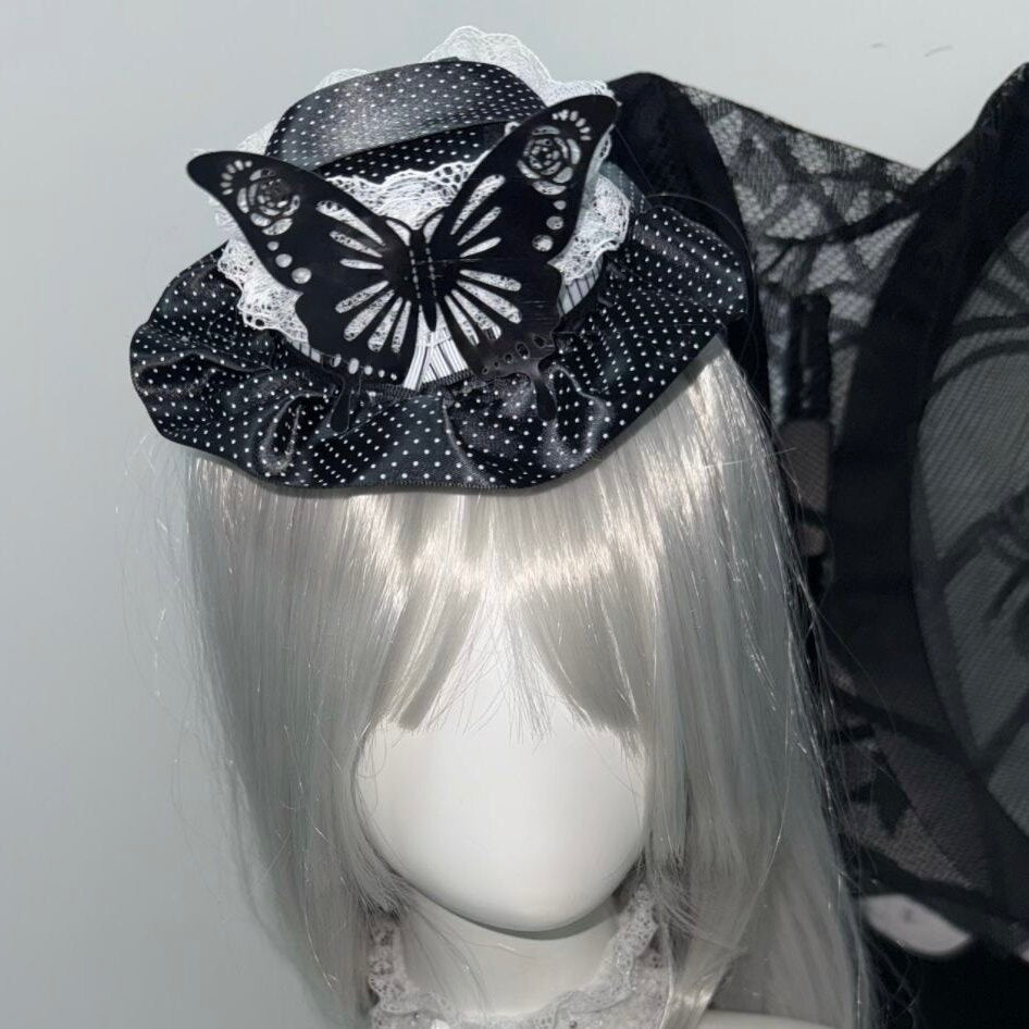 Piano Key Music Note Polka Dot Lolita Gothic Lace Mini Hat Y2K Hair Accessory
