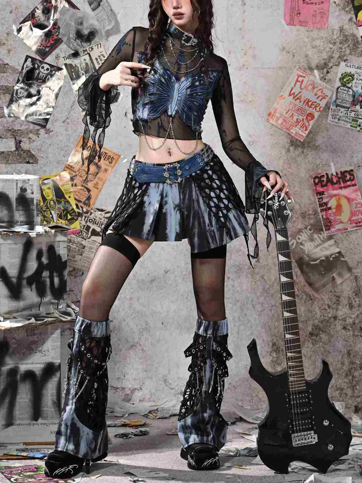 Y2K Punk Rivet  Chain Bustier Set LE1020