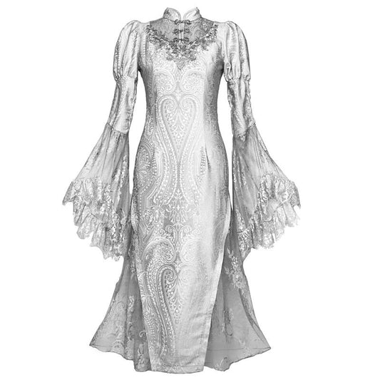 Lolita Gothic Silver Printed Goddess Fishtail Dress LG1011