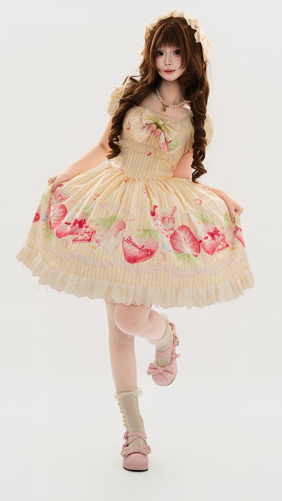 Strawberry Fairy Realm Sweet Stripe Lolita Print OP Dress