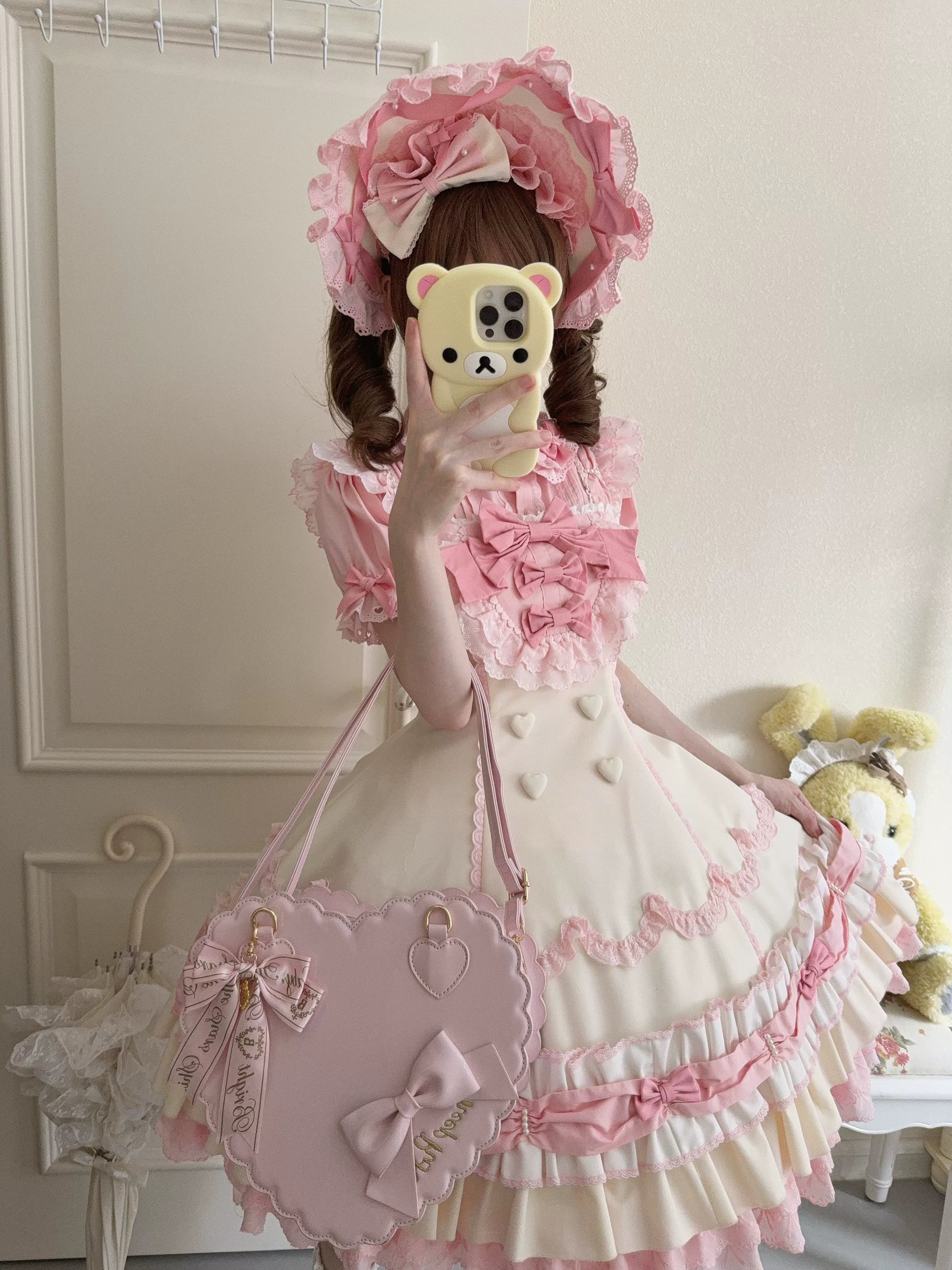 Cream Fondant Sweet Pink Retro 6-Panel Cut Original Lolita JSK