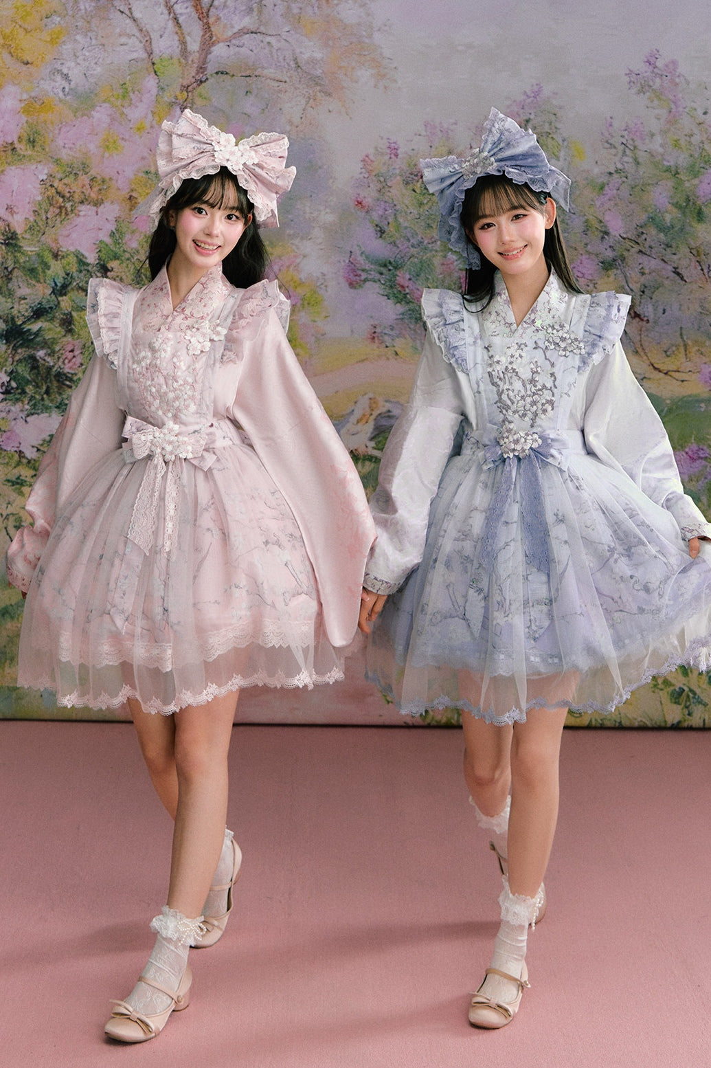 Apricot Blossom Shadow Pink & Blue Black Hanfu Lolita JSK Set