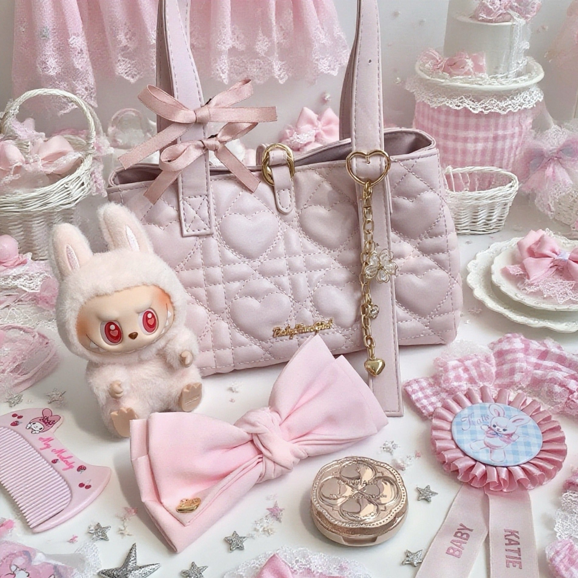 Intern Cupid Heart Quilted Sweet Lolita Tote Shoulder Bag