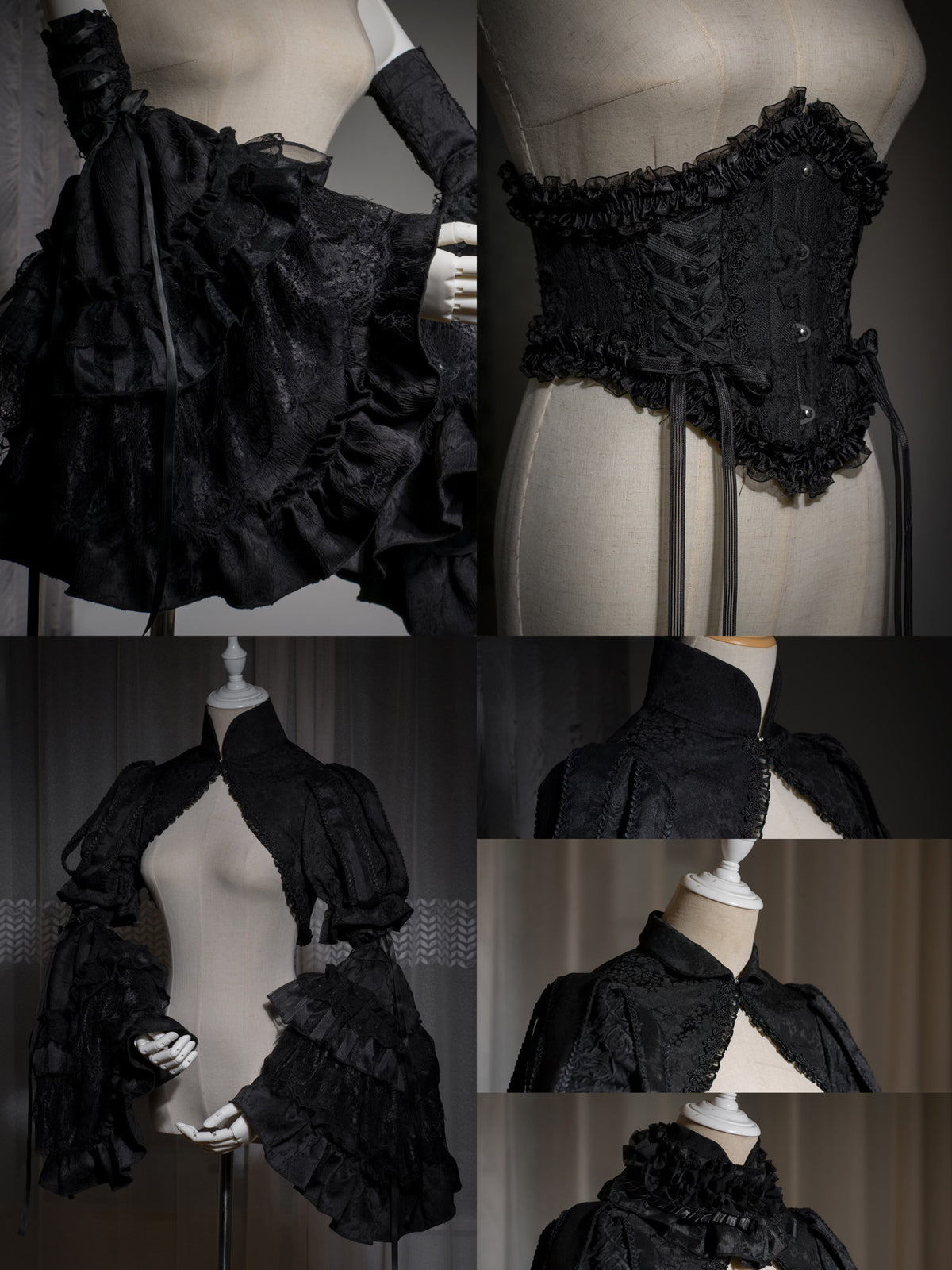 Caliburn Vintage Gothic Black & White Lolita JSK Full Set