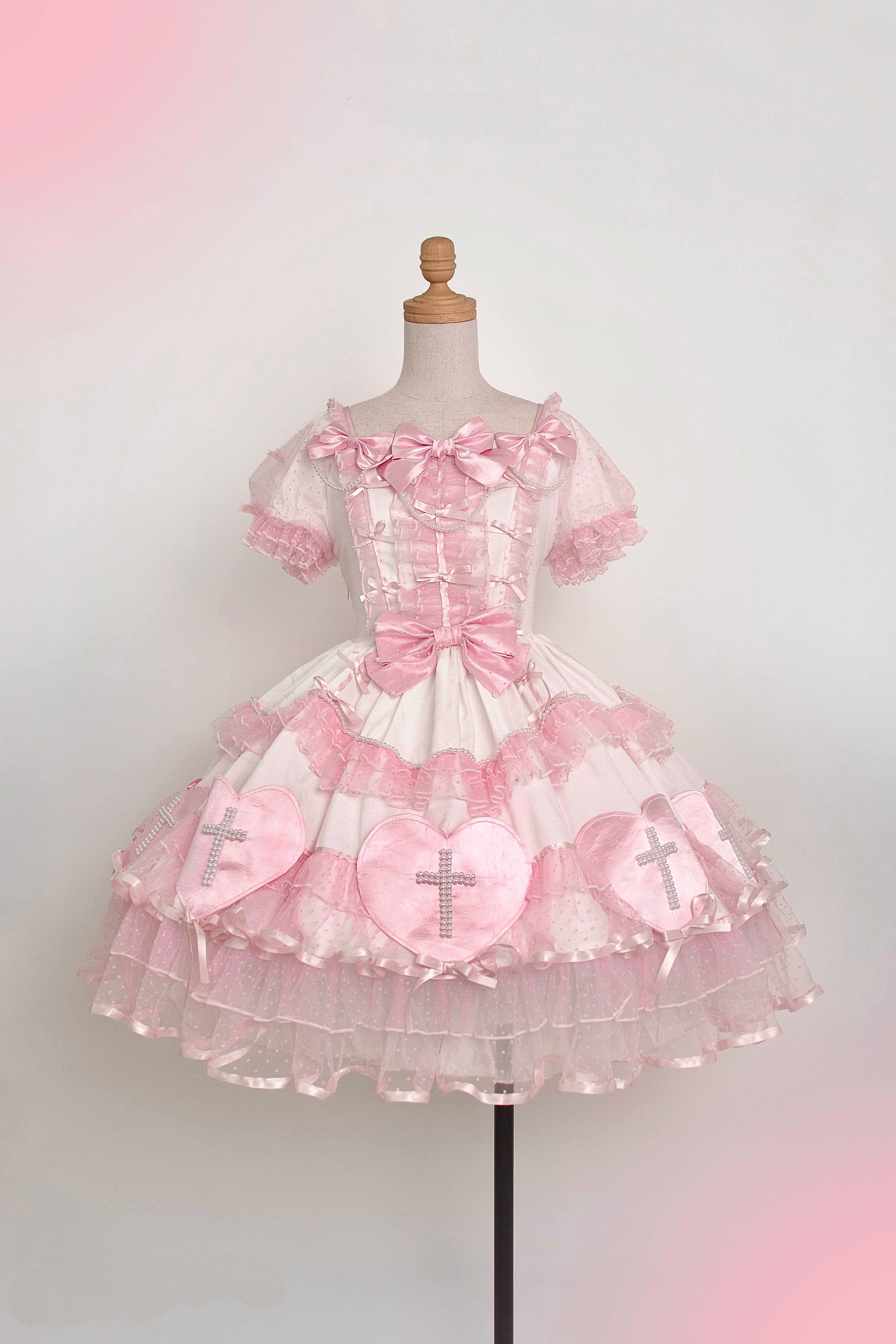Showa Cross Lovers Lolita Pink White Dress