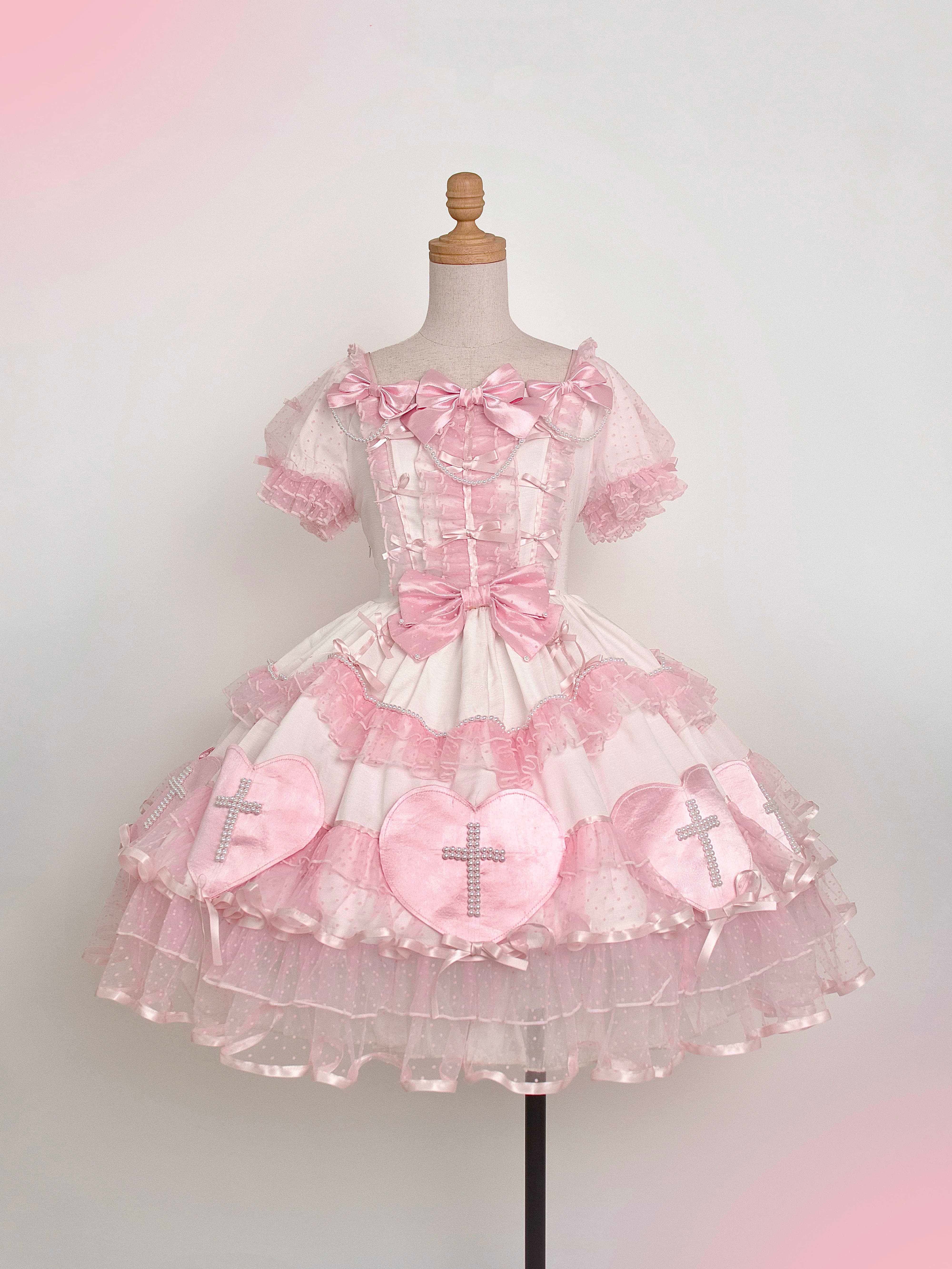 Showa Cross Lovers Lolita Pink White Dress