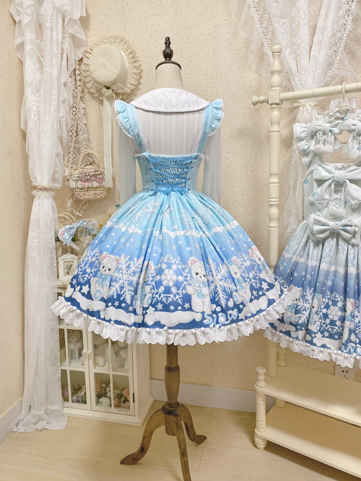 Snowflake Bear Blue Christmas Plush Lolita JSK Dress Set