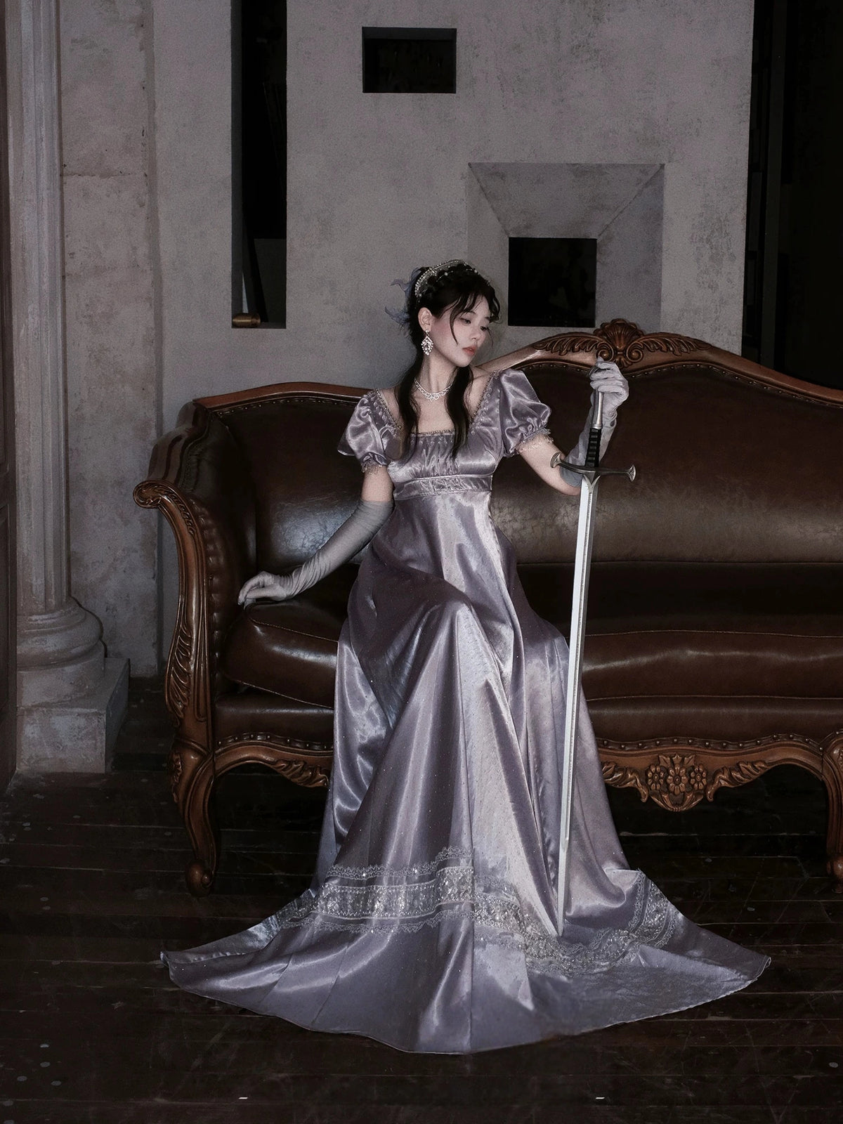 War and Peace Hepburn‑Style Palace Satin Empire Waist Lolita Dress