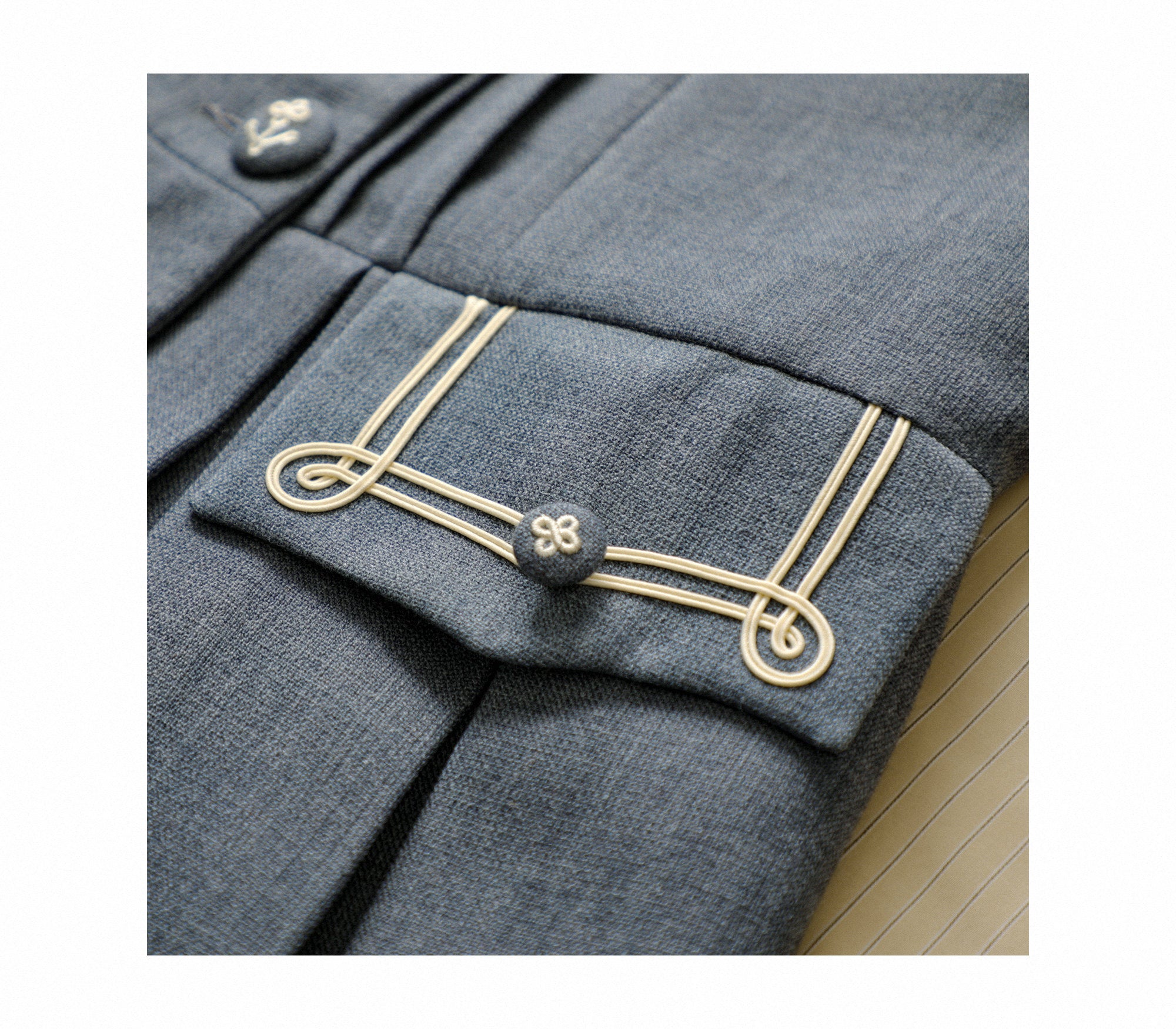 Blue White Trim Vintage Sailor Collar Jacket