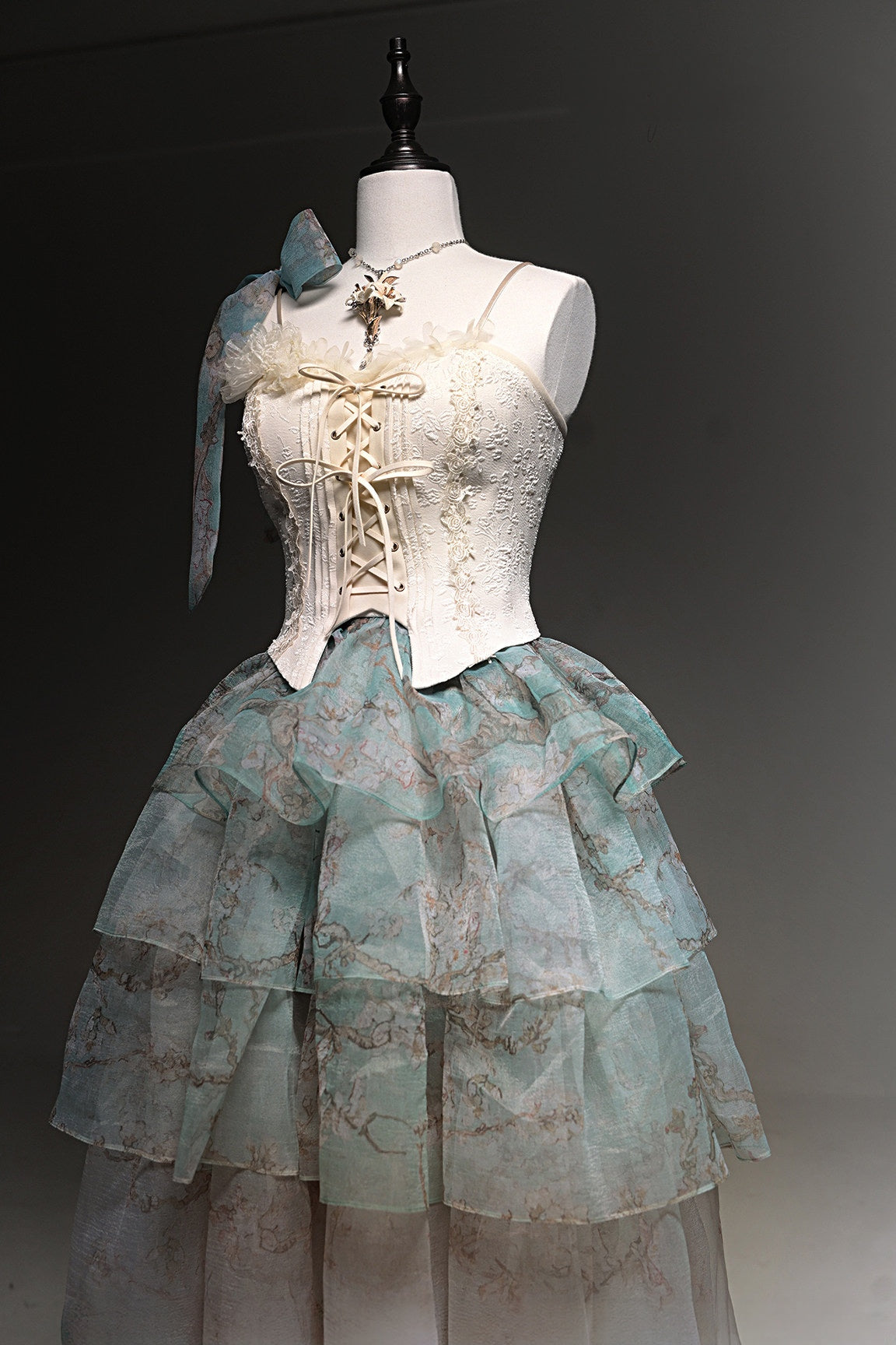 Van Gogh Almond Blossom Vintage Strapless Organza Dress / Corset & Skirt Set