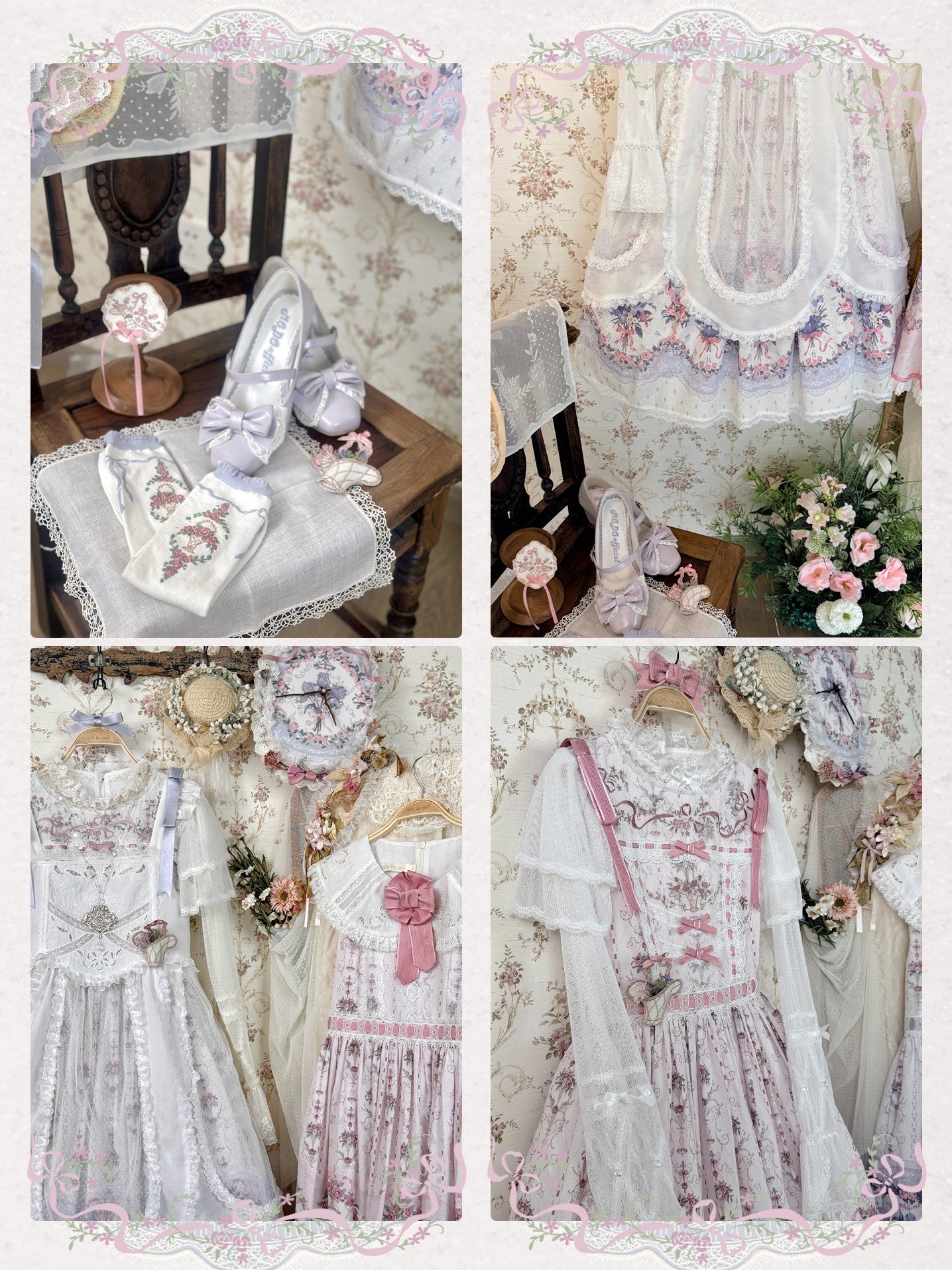 Iris Clock Lolita Flutter Sleeves Printed OP & Cut‑Work Embroidered Lapel JSK