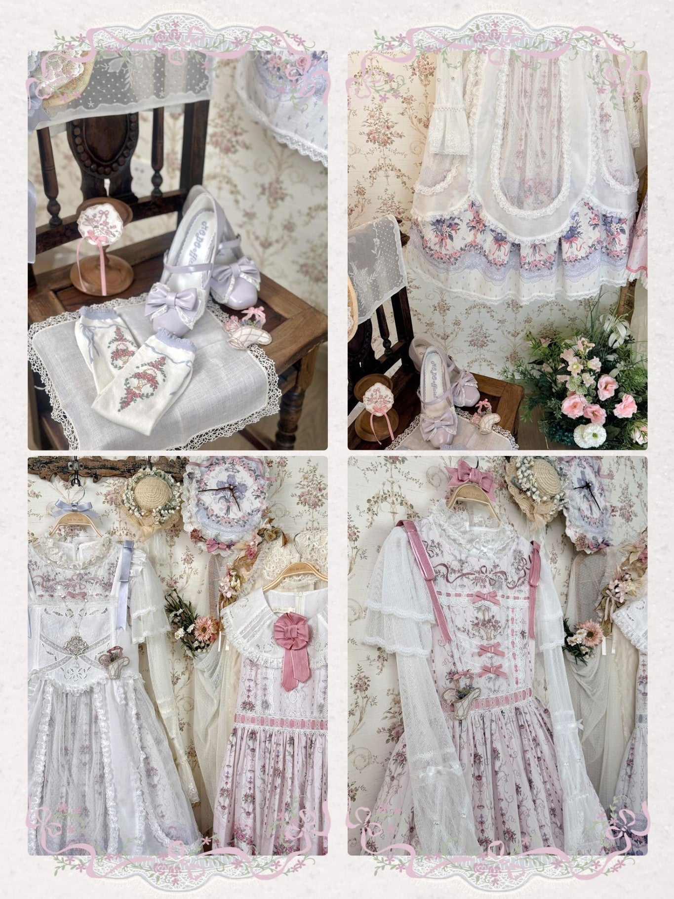 Iris Clock Lolita Flutter Sleeves Printed OP & Cut‑Work Embroidered Lapel JSK