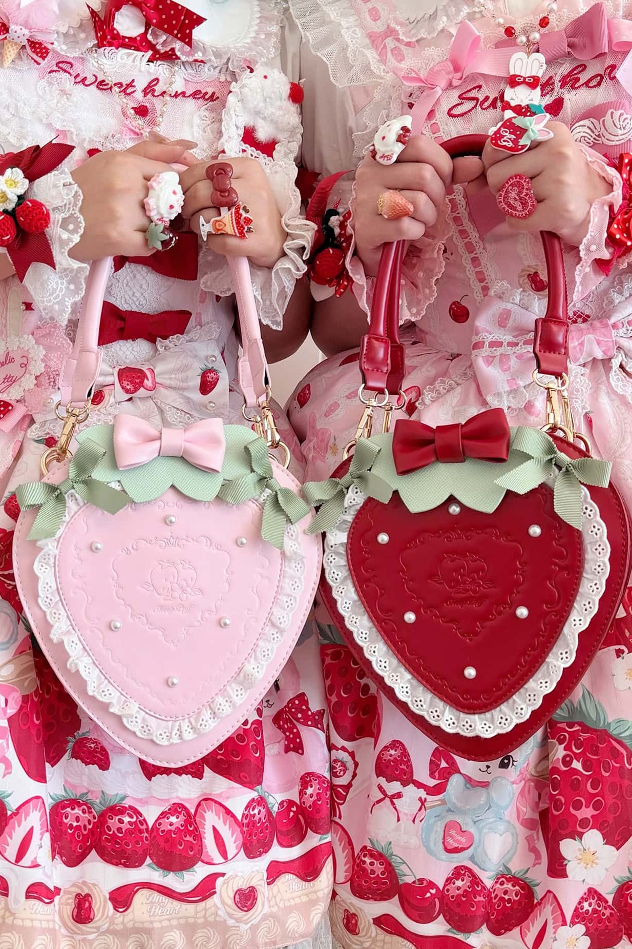 Sweet Strawberry Lolita Handbag With Bow & Lace Trim