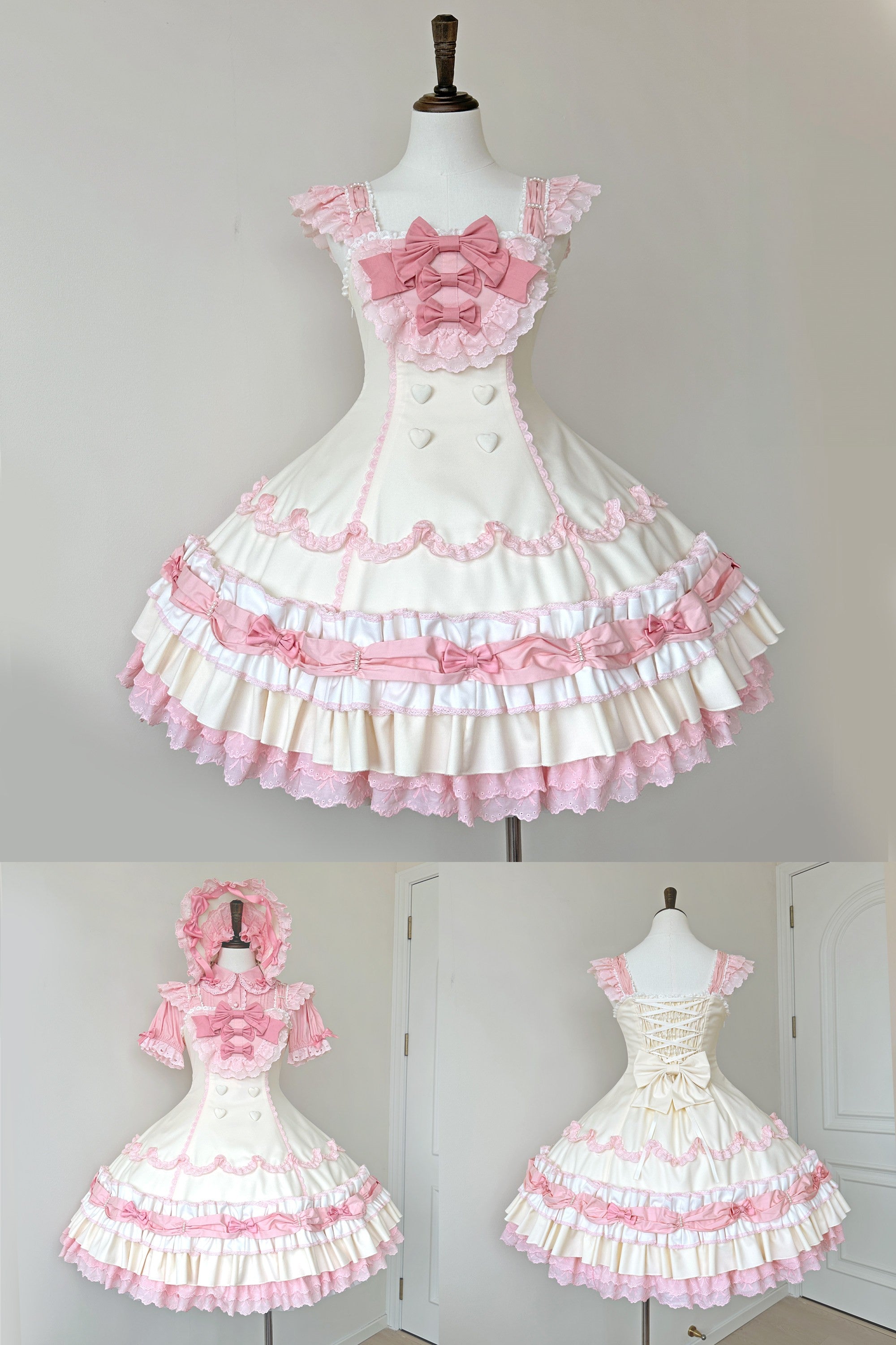 Cream Fondant Sweet Pink Retro 6-Panel Cut Original Lolita JSK