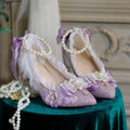 Lolita Pointed Toe Glitter Purple Middle Heels LSS1005