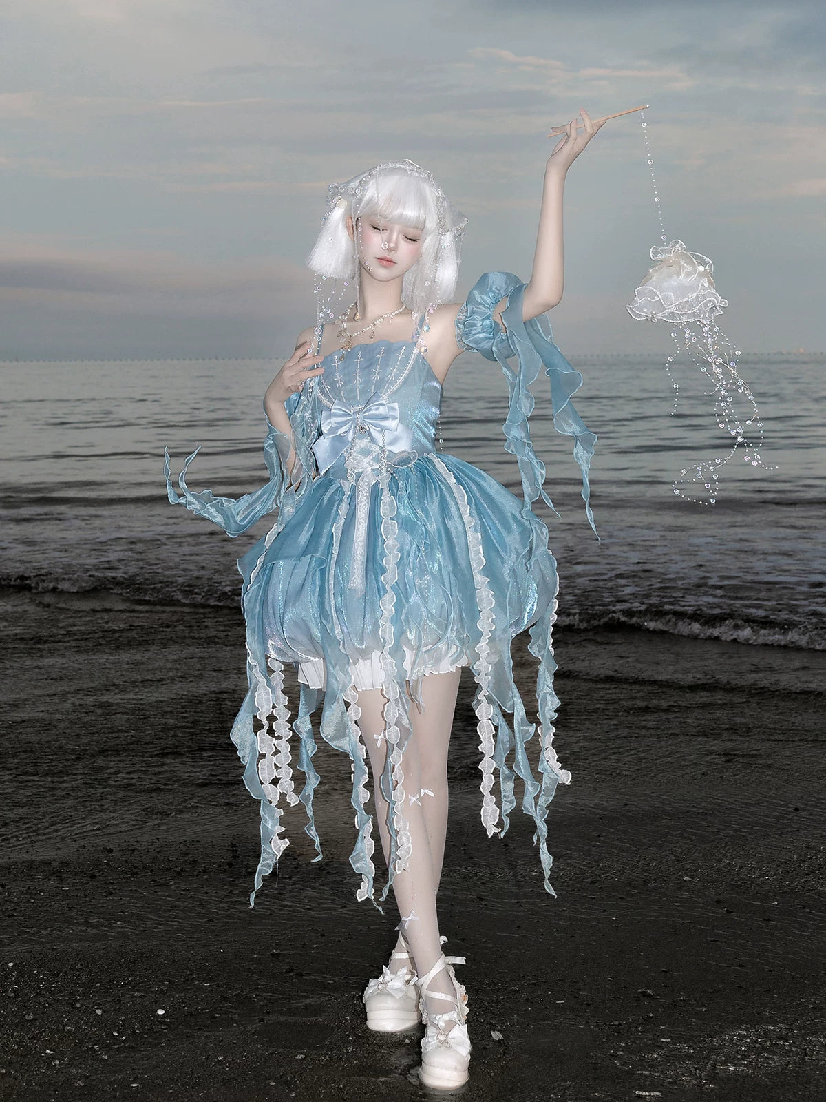 Dream Jellyfish JSK Sweet Lolita Suspender Dress Detachable Sleeves Set