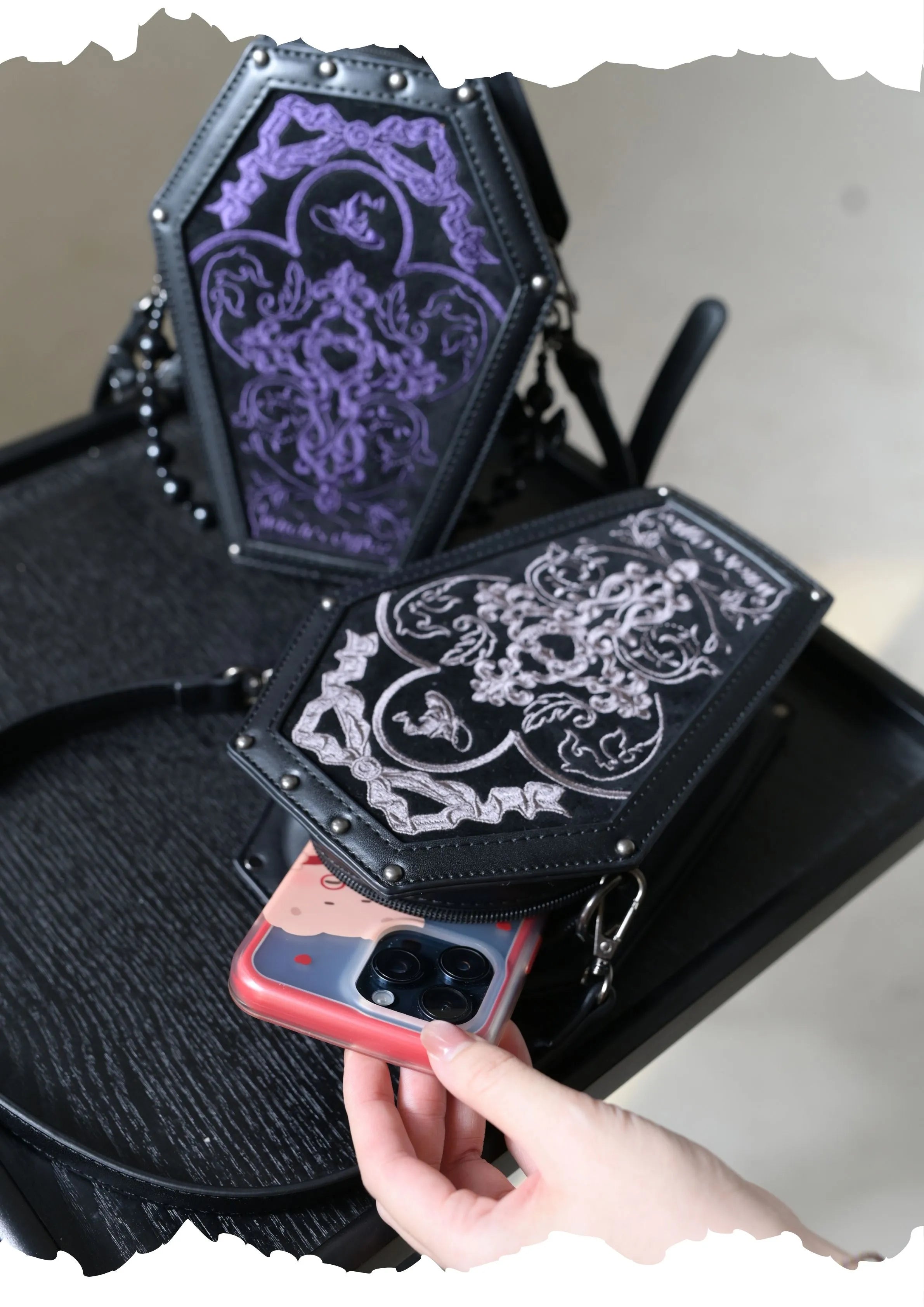 Witch's Office Gothic Coffin Embroidery Bag