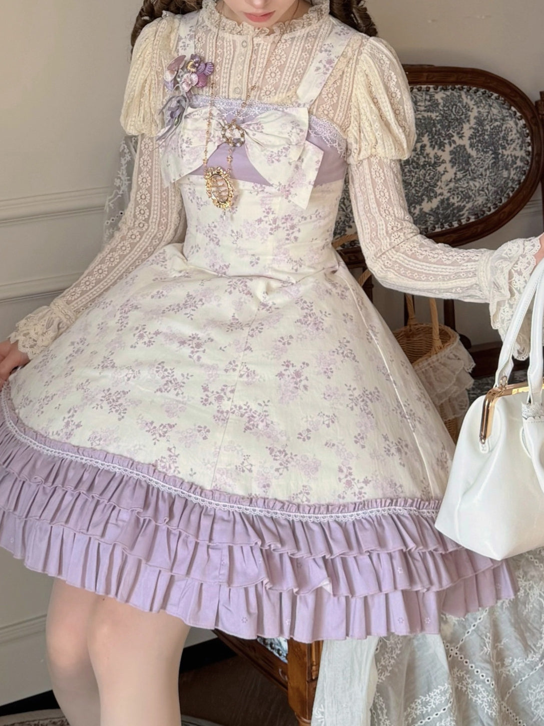 Rose Spring Romance Pink Green Floral Classic Lolita JSK Dress