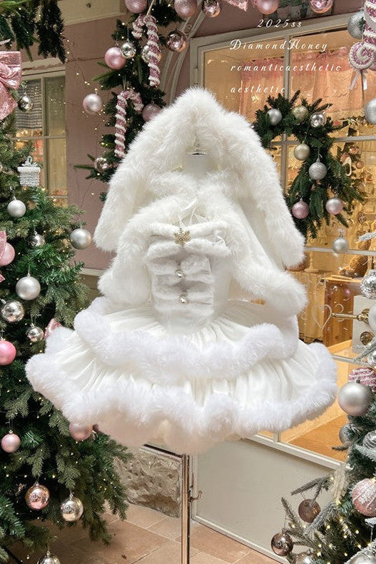 Christmas White Bunny Doll Dress
