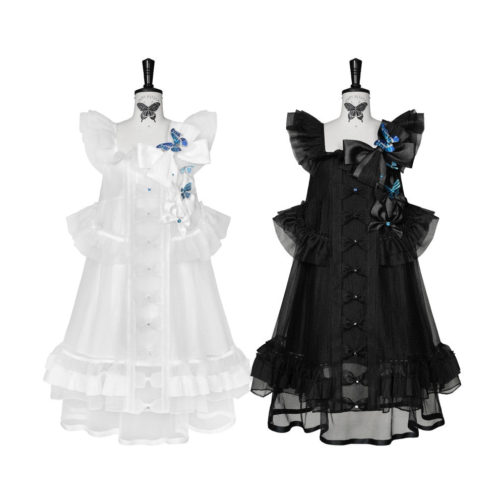 Cabinet Of Curiosities II Dark Gothic Butterfly Stand Collar Babydoll Dress