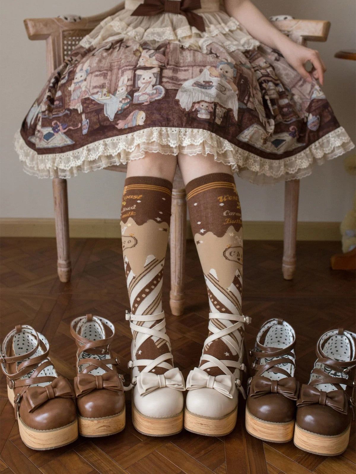Brown‑Tone Tarta Tower Lolita Round‑Toe Chunky Platform Shoes