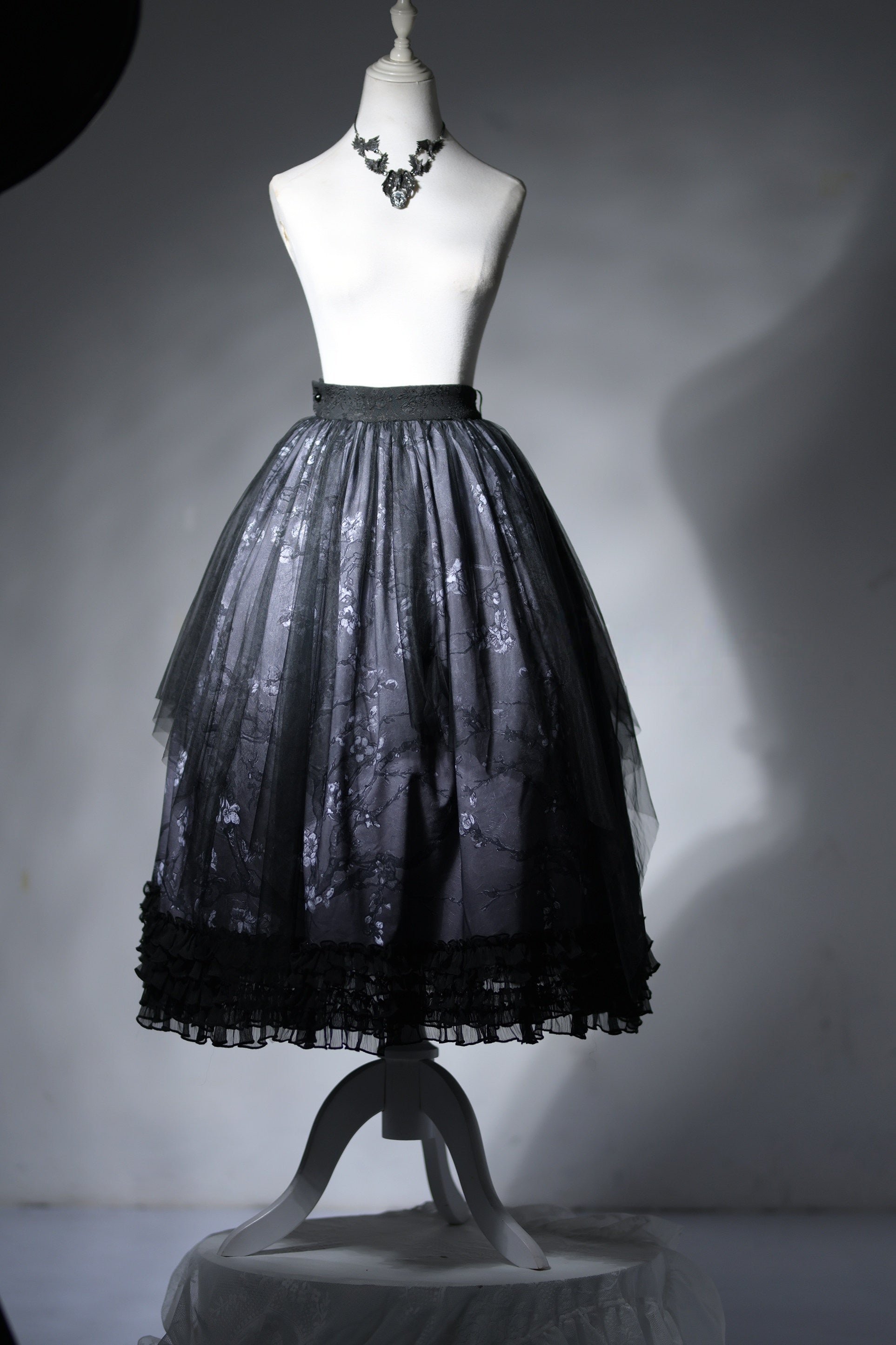 Van Gogh Almond Blossom Black Vintage Strapless Organza Dress / Corset & Skirt Set