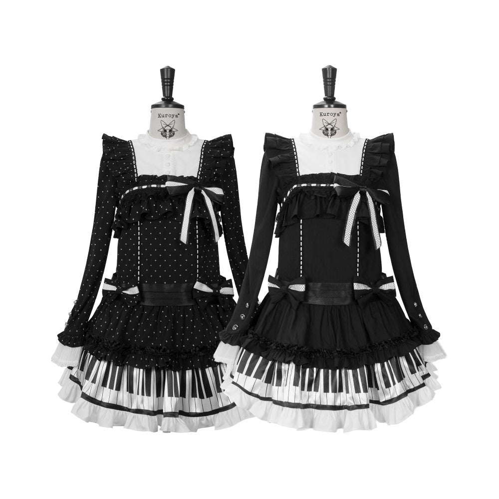 lvory & Eboony Piano Keys Black & White Gothic Waistless Flutter Doll Dress