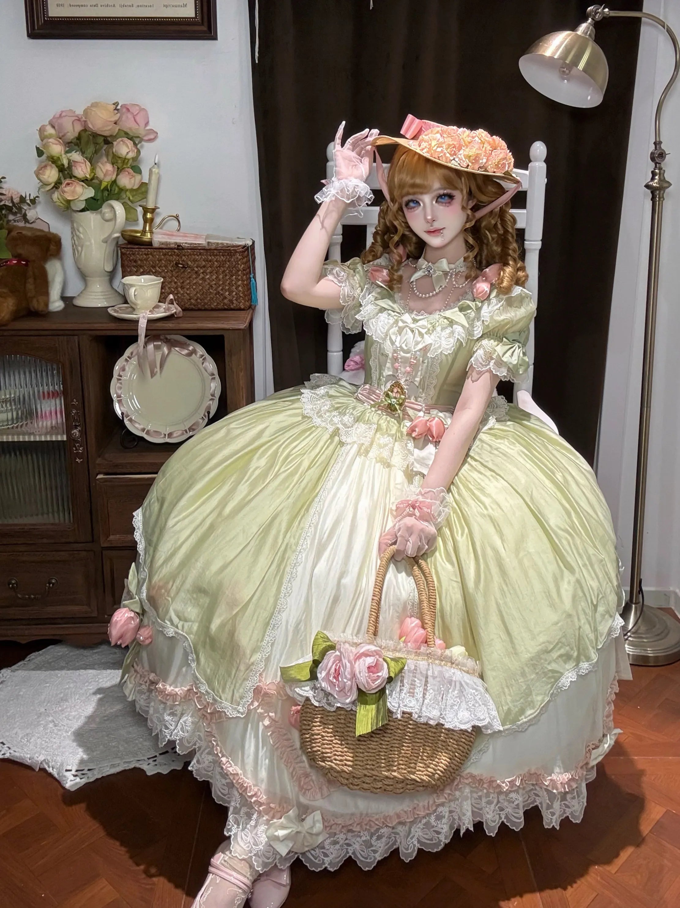 Tulip Letter Mint Green Short Sleeve Classic Lolita OP Dress