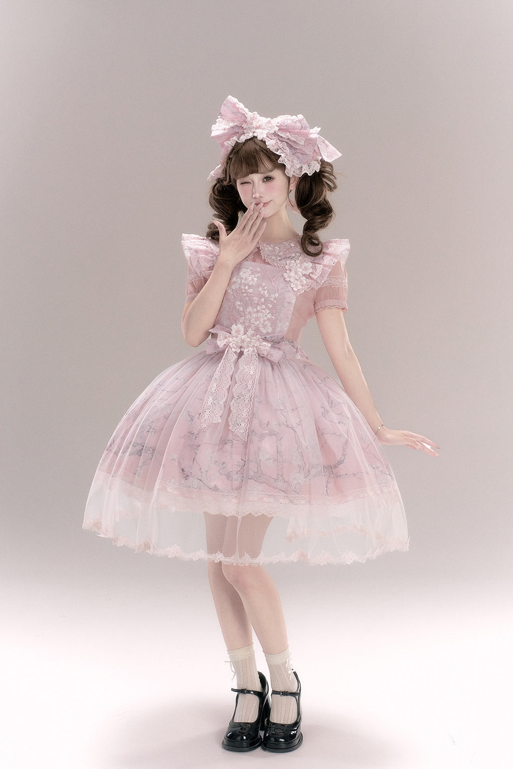 Apricot Blossom Shadow Pink & Blue Black Hanfu Lolita JSK Set