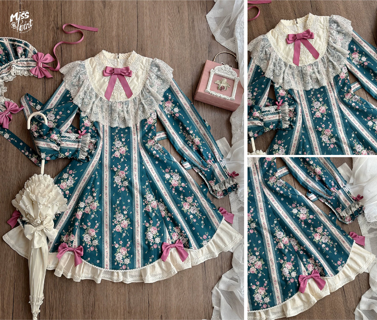 Susans Garden Pastel Floral Long Sleeve Lolita OP Dress Set