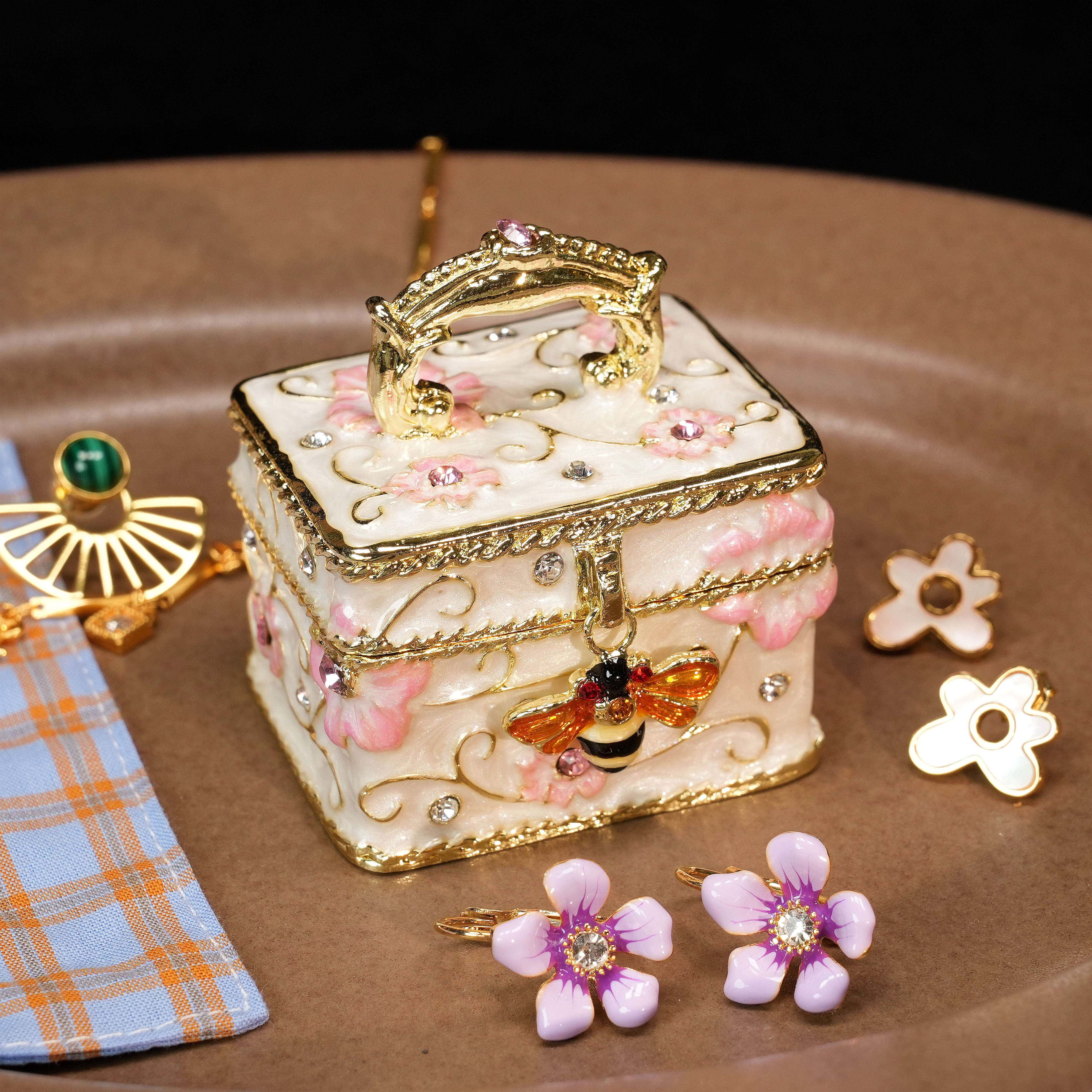 Treasure Chest Bee-Shaped Enamel Ring Jewelry Box Lolita Decor Gift