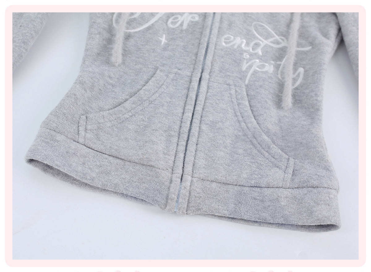 Grey Domain Star Dream Grey Lace Hooded Cardigan Jacket Skirt Set