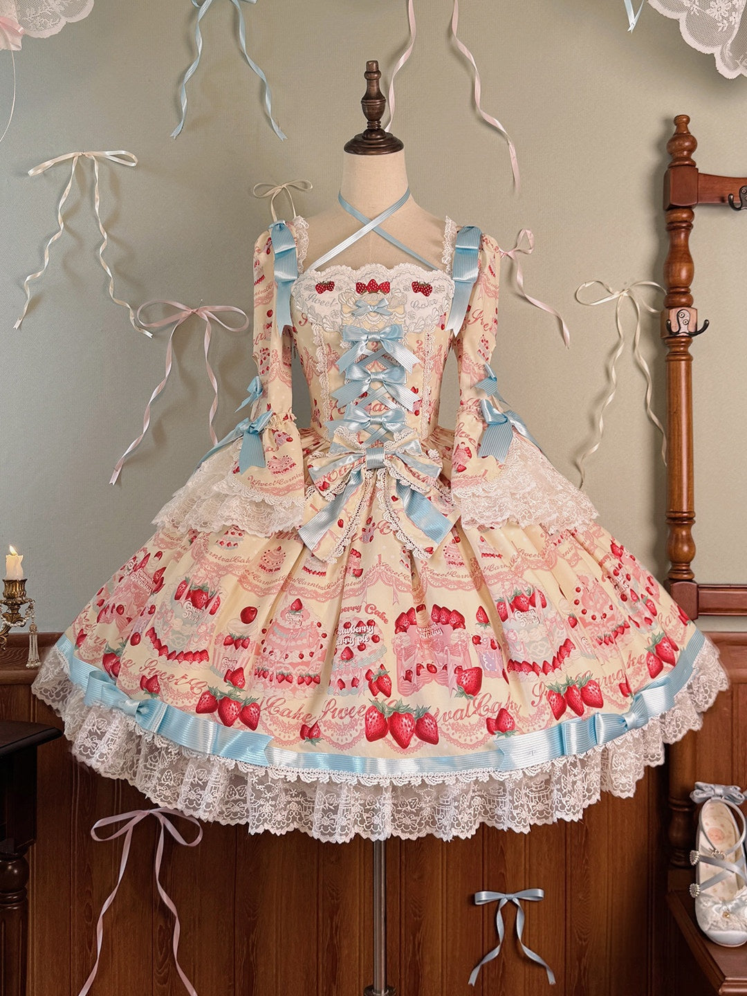 Strawberry Patissier Vintage‑Doll Aesthetic Lolita OP Dress