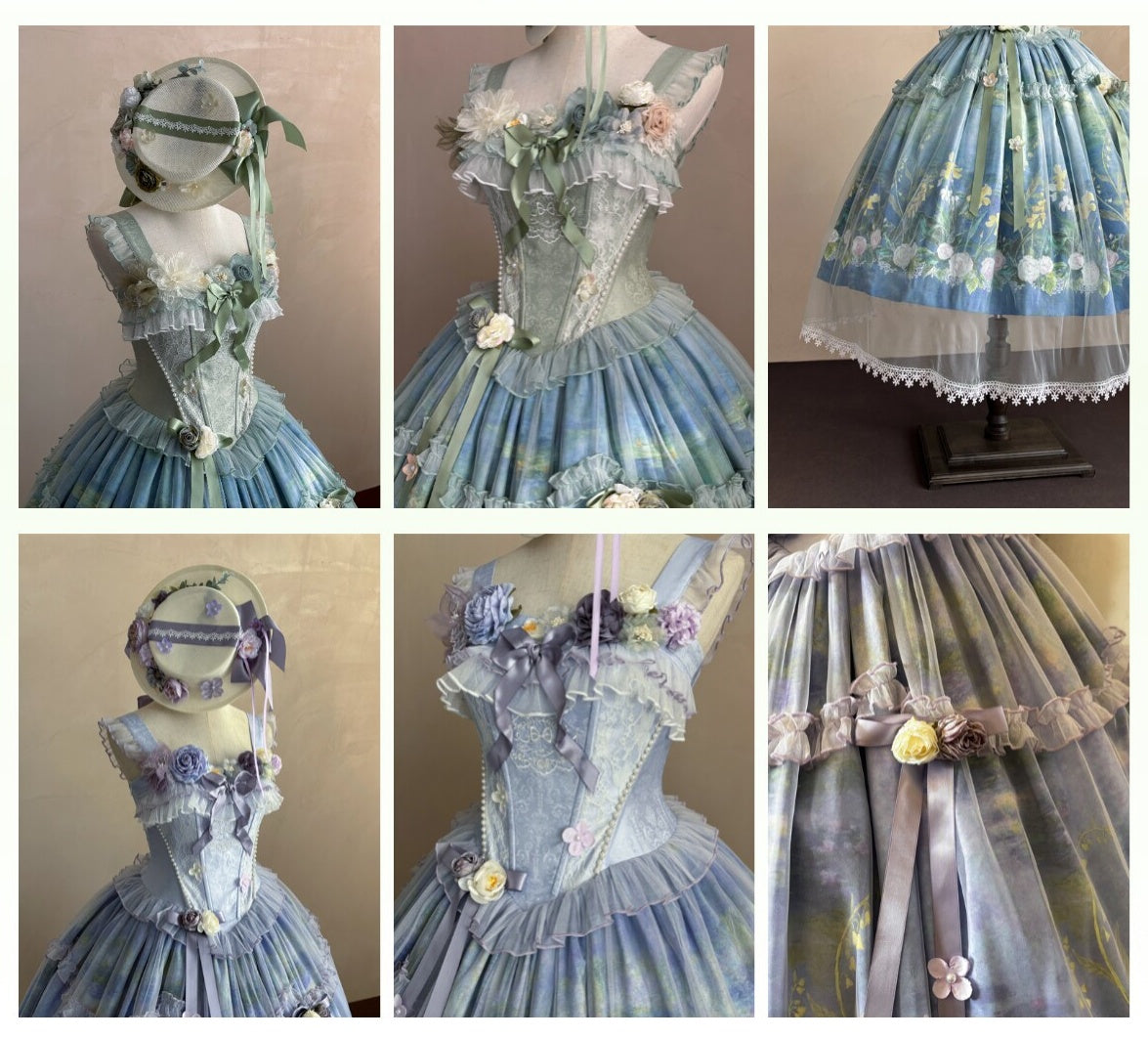 Violet‑Hued Lake Classic Oil‑Painting Printed Tulle Lolita JSK Dress