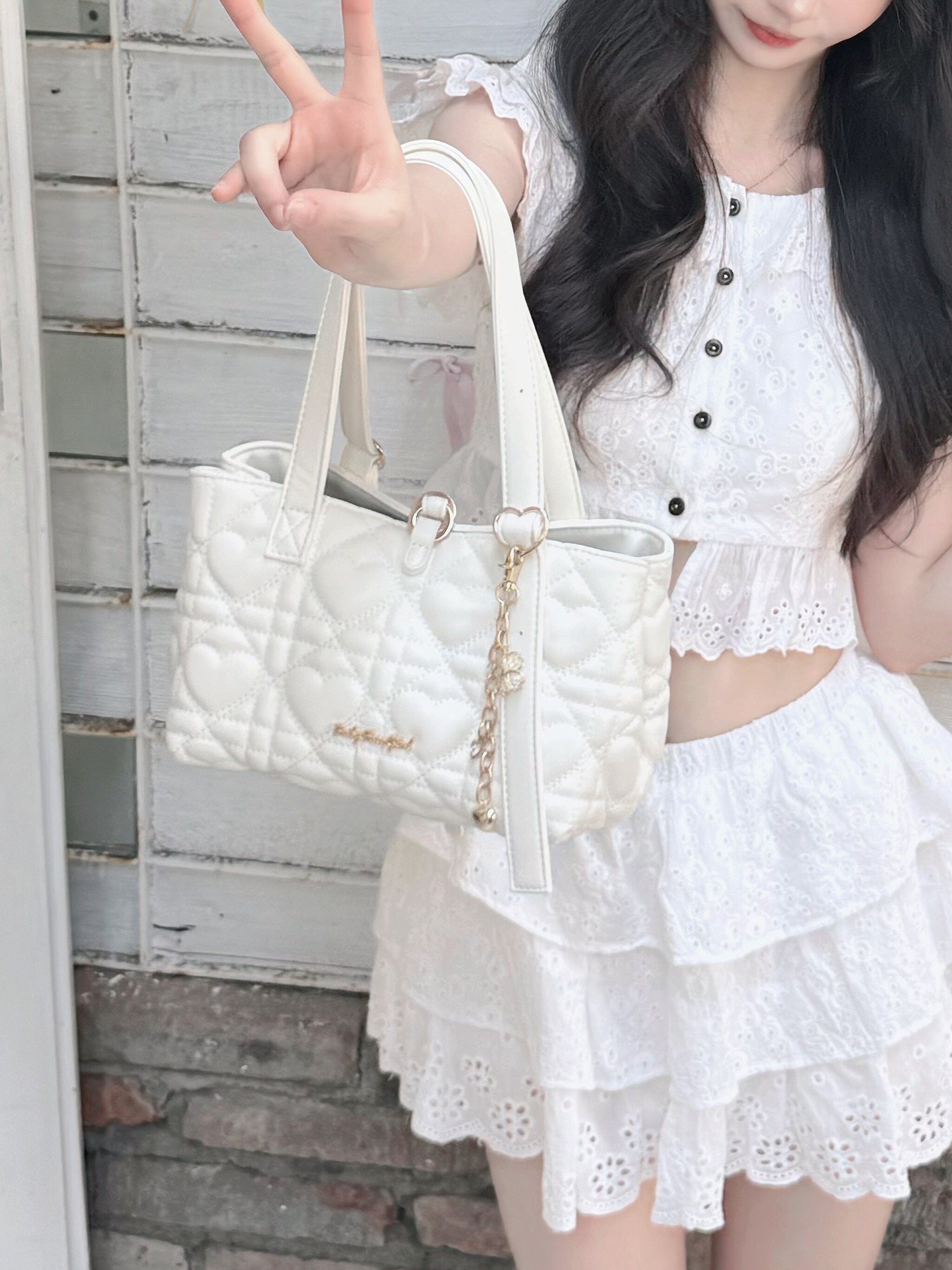 Intern Cupid Heart Quilted Sweet Lolita Tote Shoulder Bag