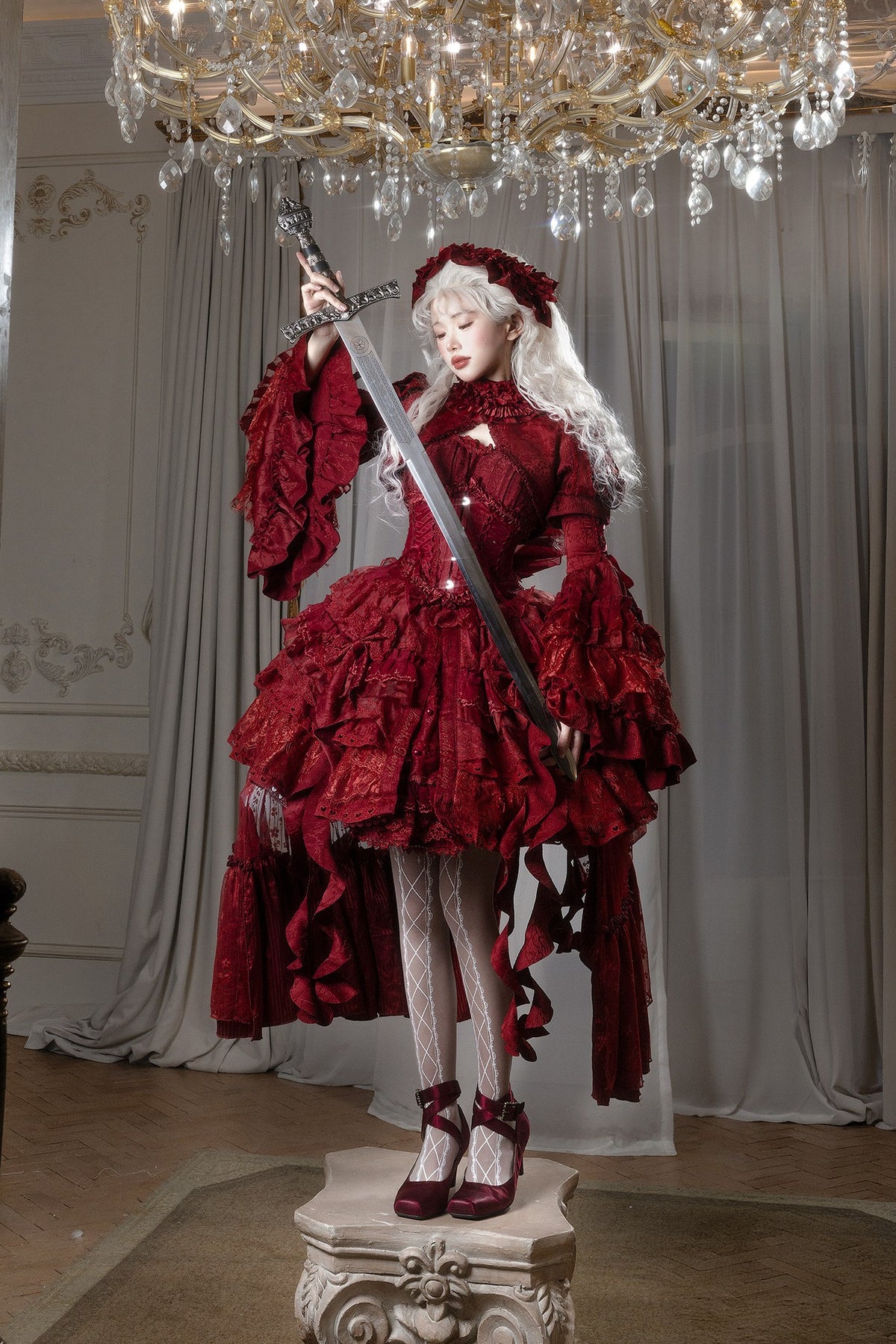 Caliburn Sword in Stone Gothic Red Blue Lolita JSK Full Set