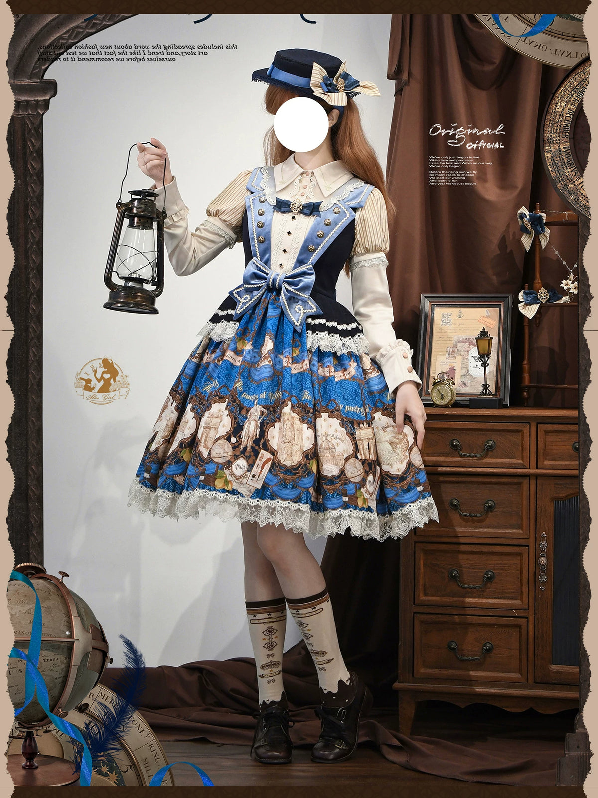 Italian Travelogue Navy British Style Lolita JSK Dress and Blouse