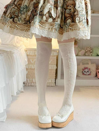 Lolita Sweet Bow Print Mid-Calf Warm Socks LE9009