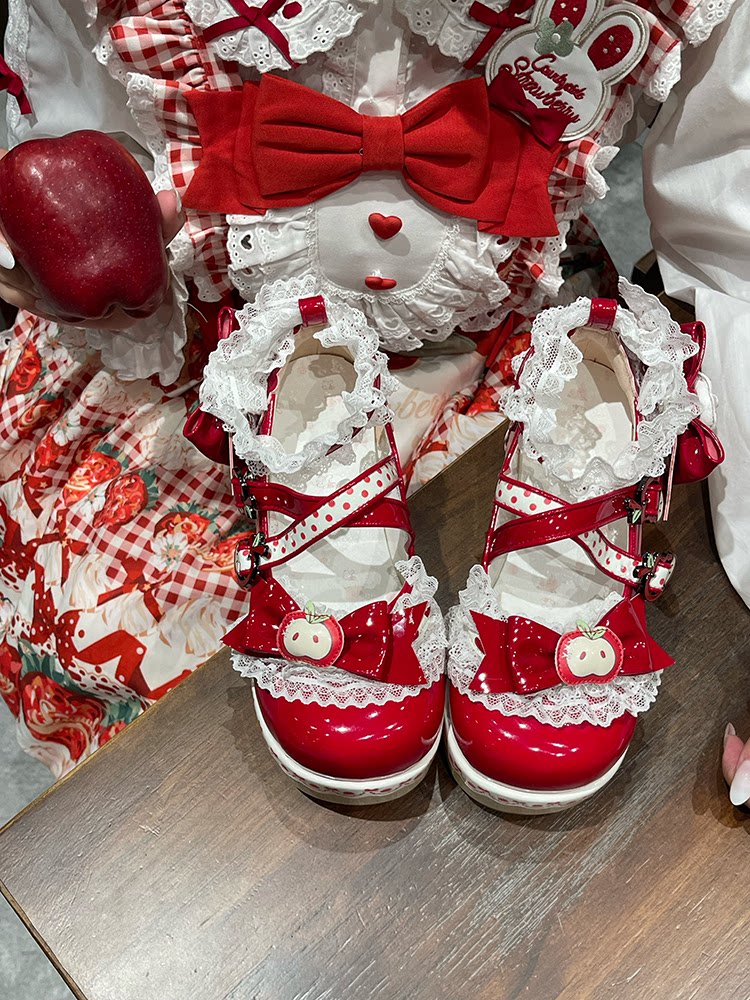 Apple Tart Lolita Shoes Japanese Style Bow Heightening Platform Shoes