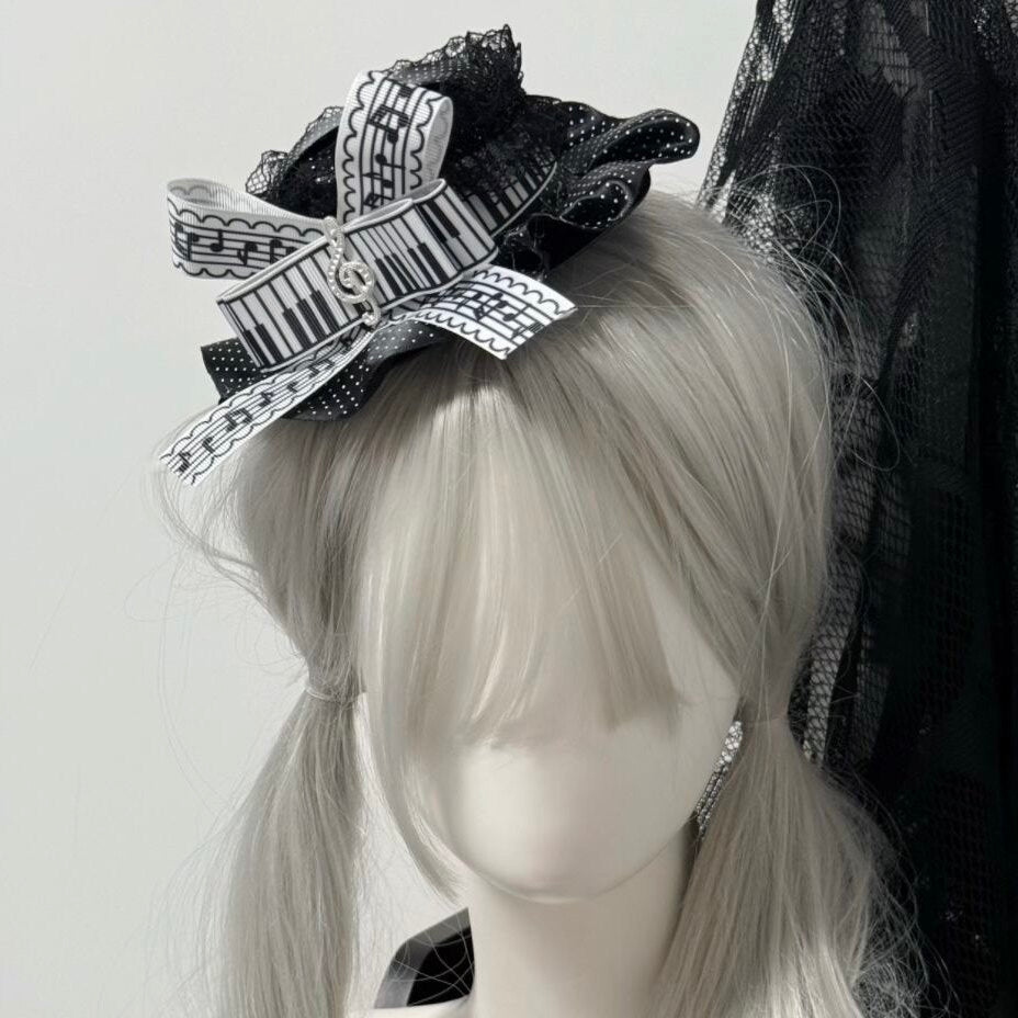 Piano Key Music Note Polka Dot Lolita Gothic Lace Mini Hat Y2K Hair Accessory