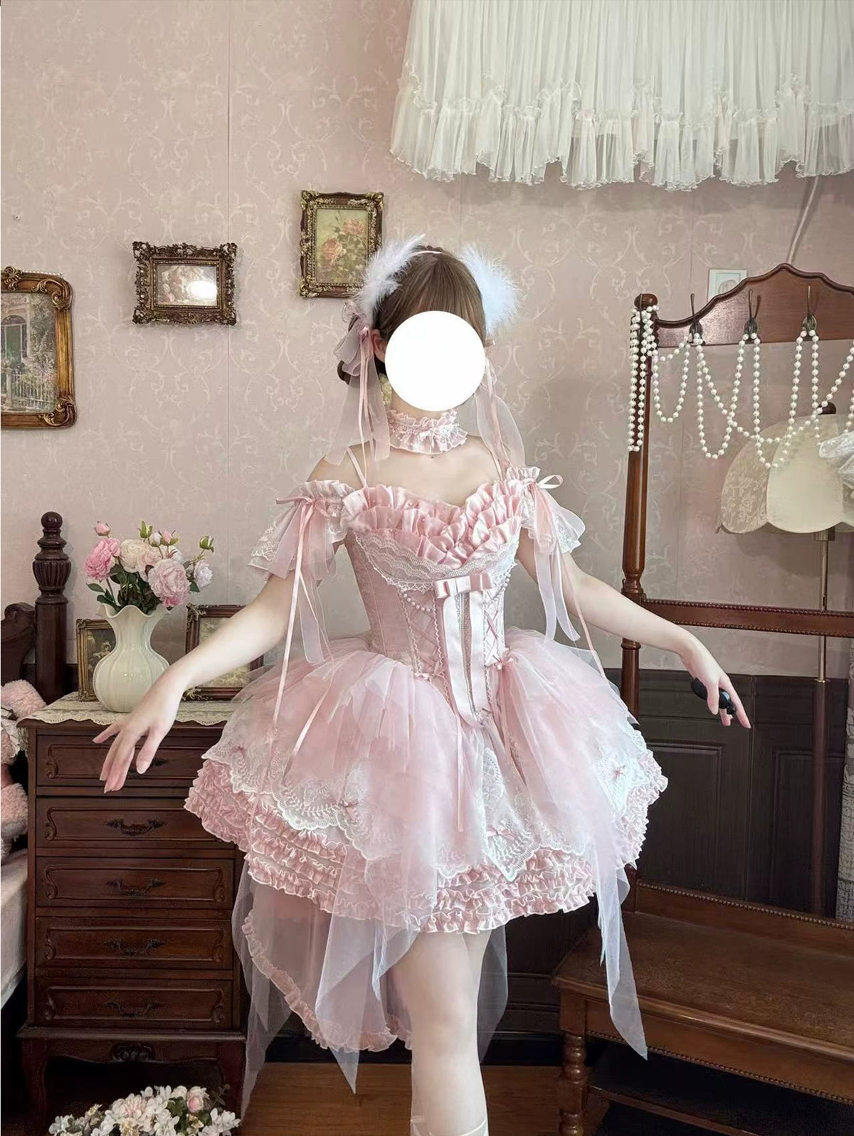 Swan Dance Lolita Sweet Ballet Pink & Black JSK Set