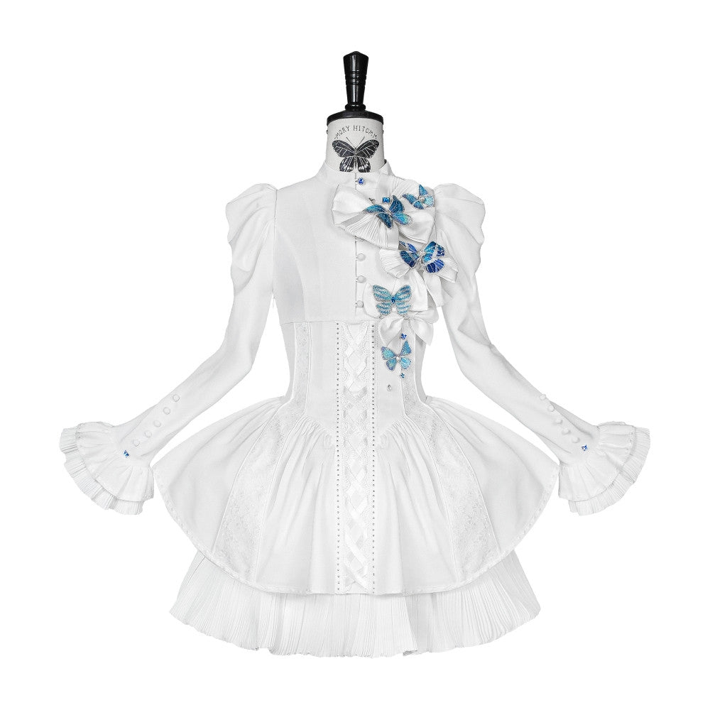 Cabinet Of Curiosities II Dark Gothic Butterfly Stand Collar Short OP Dress