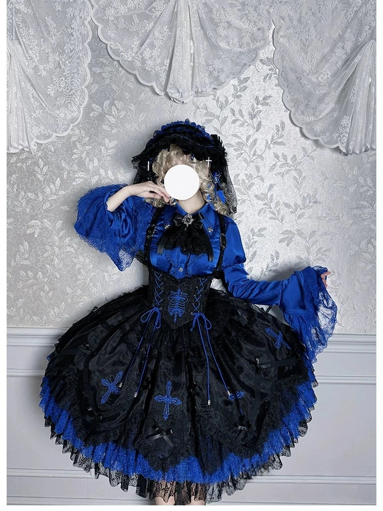 Dark Mist Banquet Gothic Suspender Dress & Blouse Set