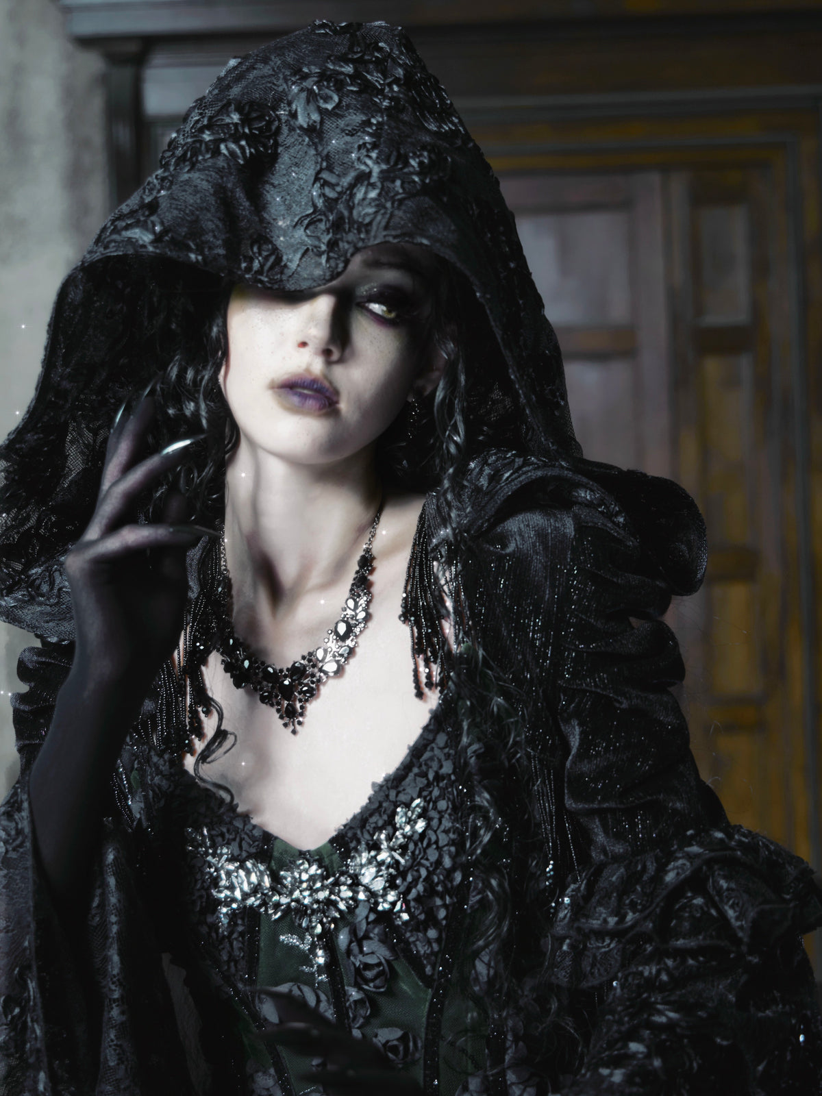 Sale at 20:00, Oct 20th. Emerald Night Gothic Halloween Imperial Green Boned Corset & Mermaid Skirt Set